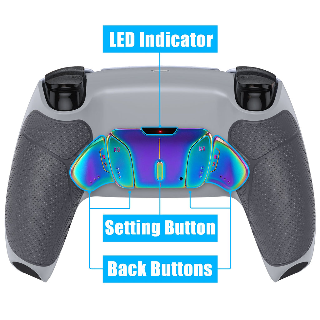 eXtremeRate Rainbow Aura Blue & Purple Real Metal Buttons (RMB) Version RISE4 V3 Remap Kit for PS5 Controller BDM-030/040/050 - Rubberized New Hope Gray & Classic Gray eXtremeRate