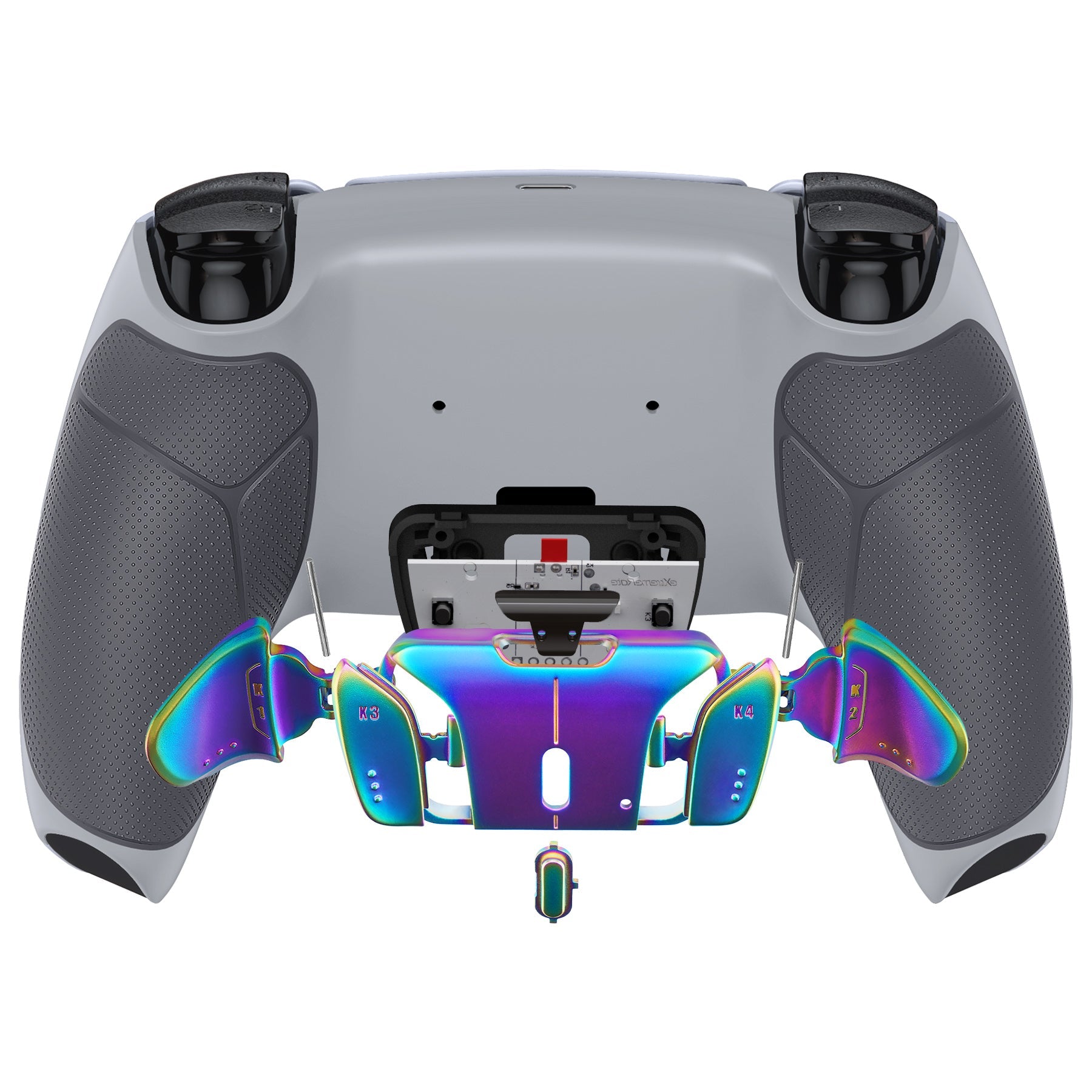 eXtremeRate Rainbow Aura Blue & Purple Real Metal Buttons (RMB) Version RISE4 V3 Remap Kit for PS5 Controller BDM-030/040/050 - Rubberized New Hope Gray & Classic Gray eXtremeRate