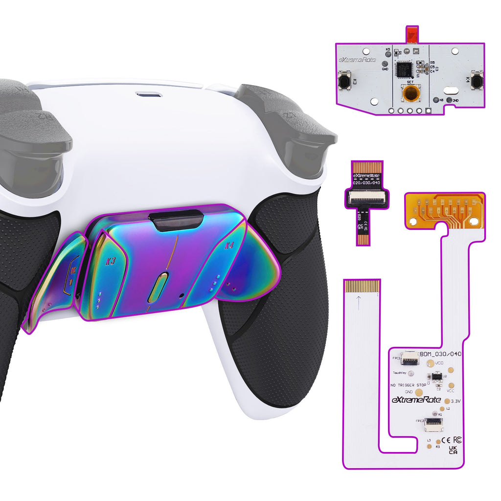 eXtremeRate Rainbow Aura Blue & Purple Real Metal Buttons (RMB) Version RISE4 V3 Remap Kit for PS5 Controller BDM-030/040/050 - Rubberized White Black eXtremeRate