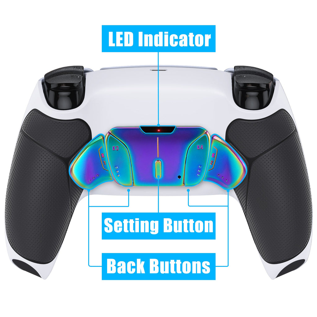 eXtremeRate Rainbow Aura Blue & Purple Real Metal Buttons (RMB) Version RISE4 V3 Remap Kit for PS5 Controller BDM-030/040/050 - Rubberized White Black eXtremeRate