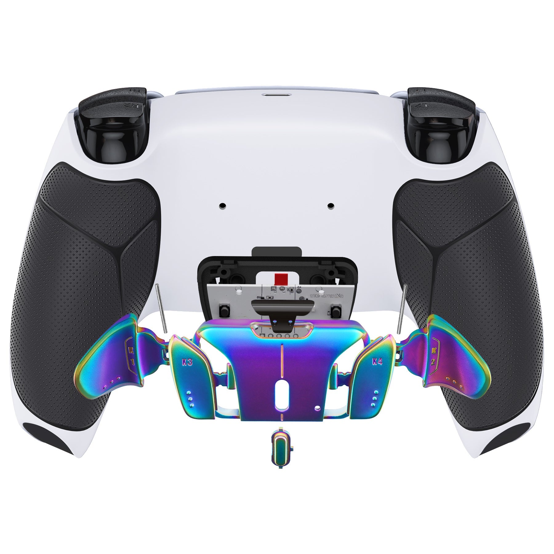 eXtremeRate Rainbow Aura Blue & Purple Real Metal Buttons (RMB) Version RISE4 V3 Remap Kit for PS5 Controller BDM-030/040/050 - Rubberized White Black eXtremeRate