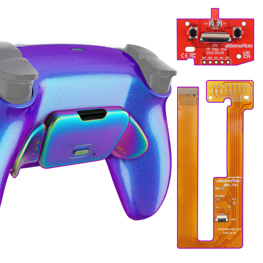 eXtremeRate Rainbow Aura Blue & Purple Real Metal Buttons (RMB) Version RISE Remap Kit for PS5 Controller BDM-030/040/050 - Chameleon Purple Blue eXtremeRate
