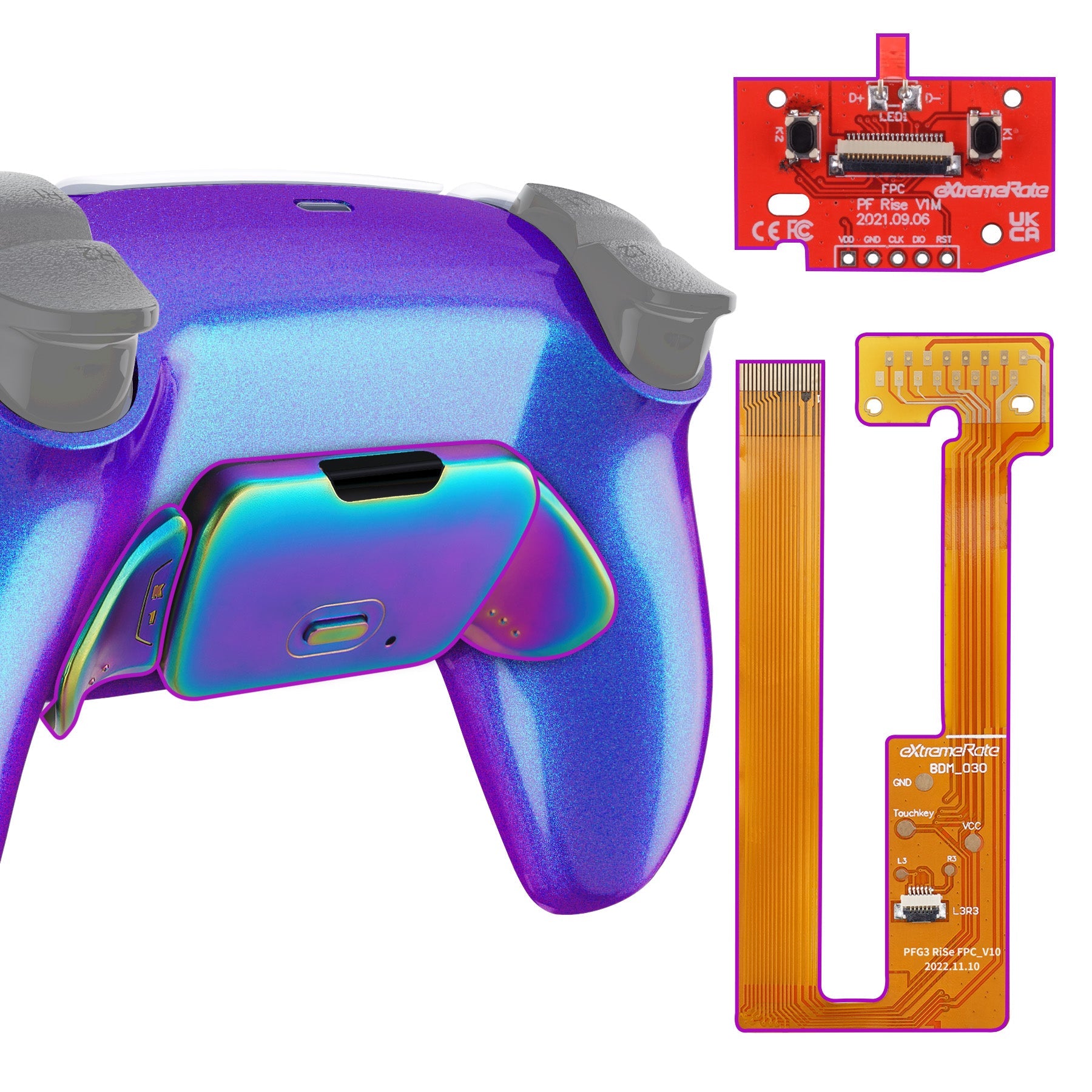 eXtremeRate Rainbow Aura Blue & Purple Real Metal Buttons (RMB) Version RISE Remap Kit for PS5 Controller BDM-030/040/050 - Chameleon Purple Blue eXtremeRate