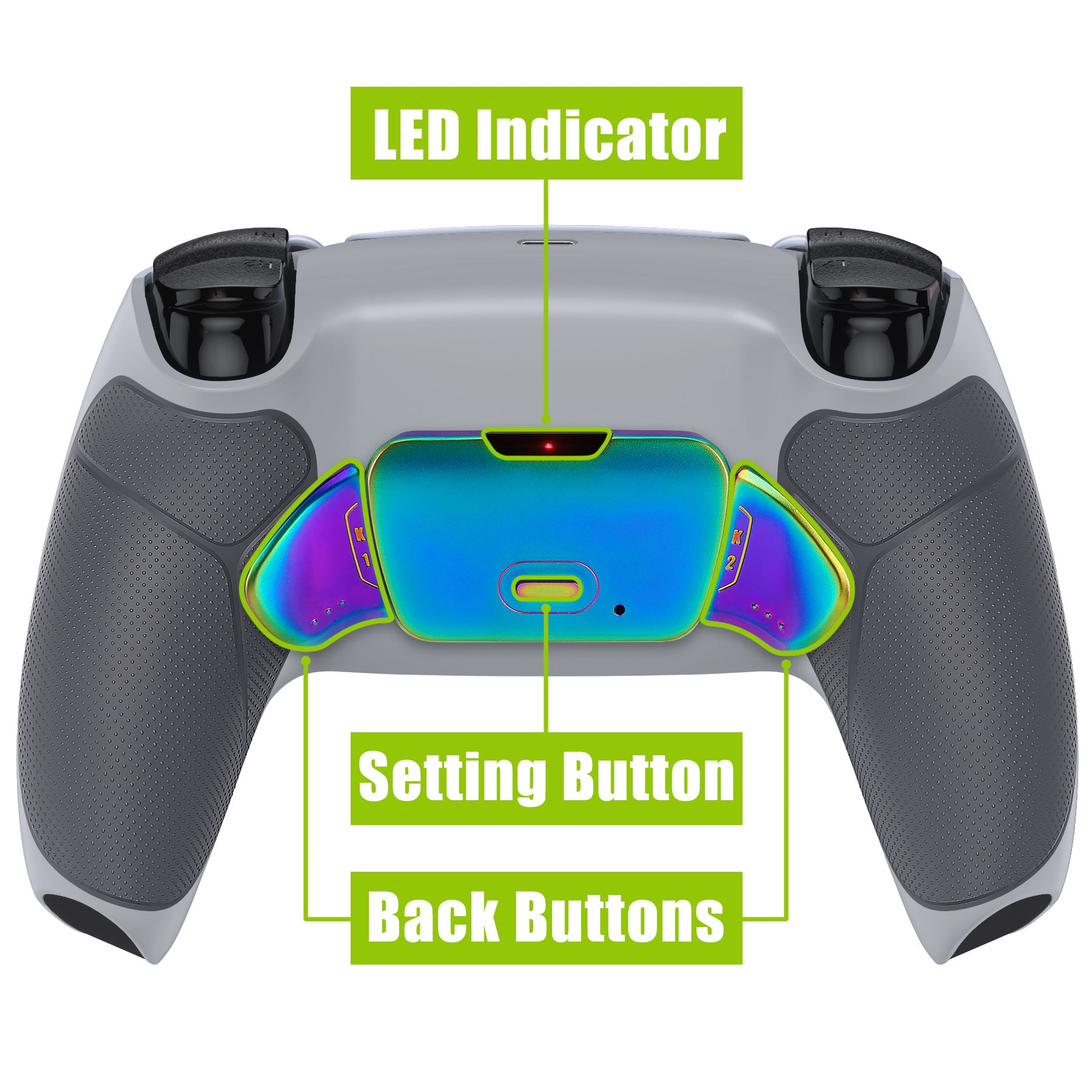 eXtremeRate Rainbow Aura Blue & Purple Real Metal Buttons (RMB) Version RISE Remap Kit for PS5 Controller BDM-030/040/050 - Rubberized New Hope Gray & Classic Gray eXtremeRate