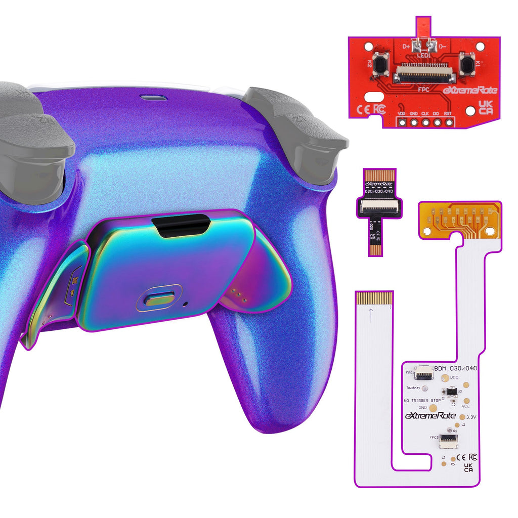 eXtremeRate Rainbow Aura Blue & Purple Real Metal Buttons (RMB) Version RISE V3 Remap Kit for PS5 Controller BDM-030/040/050 - Chameleon Purple Blue eXtremeRate