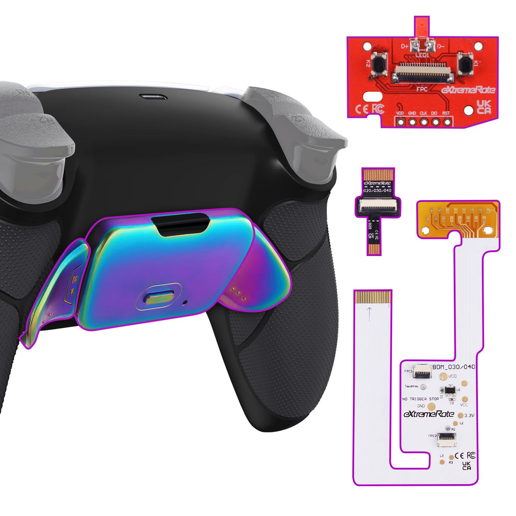 eXtremeRate Rainbow Aura Blue & Purple Real Metal Buttons (RMB) Version RISE V3 Remap Kit for PS5 Controller BDM-030/040/050 - Rubberized Black eXtremeRate