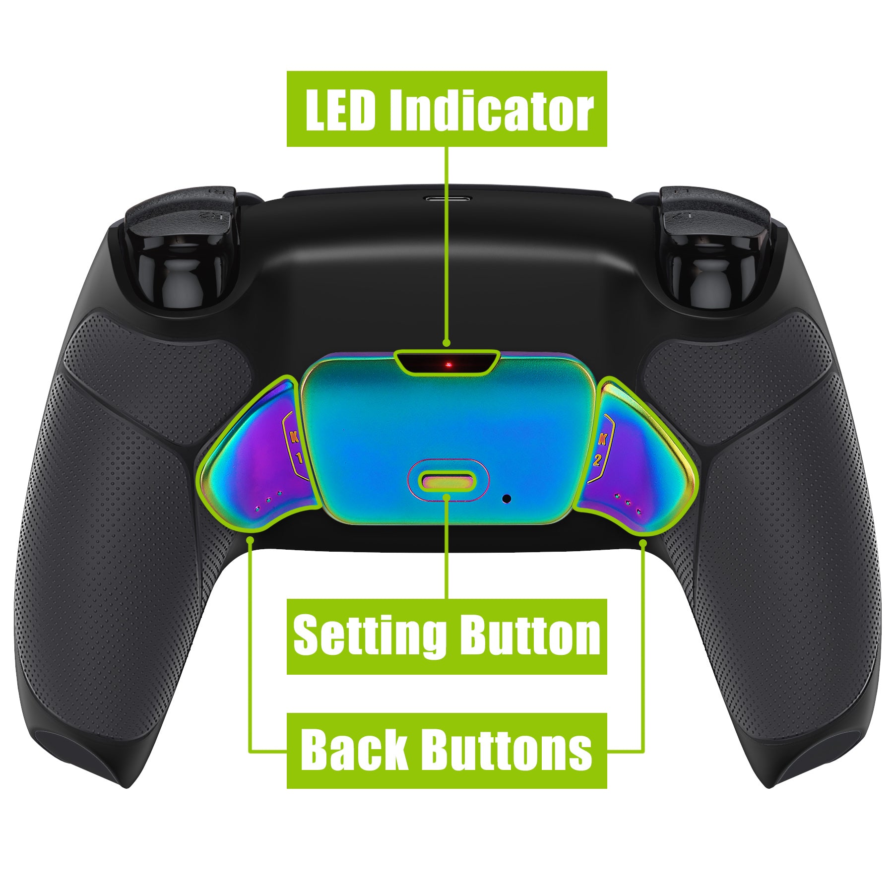eXtremeRate Rainbow Aura Blue & Purple Real Metal Buttons (RMB) Version RISE V3 Remap Kit for PS5 Controller BDM-030/040/050 - Rubberized Black eXtremeRate