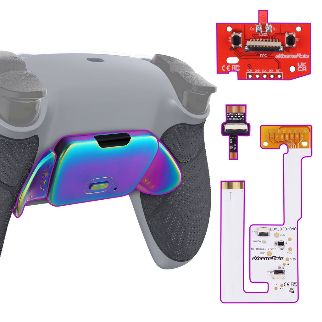 eXtremeRate Rainbow Aura Blue & Purple Real Metal Buttons (RMB) Version RISE V3 Remap Kit for PS5 Controller BDM-030/040/050 - Rubberized New Hope Gray & Classic Gray eXtremeRate