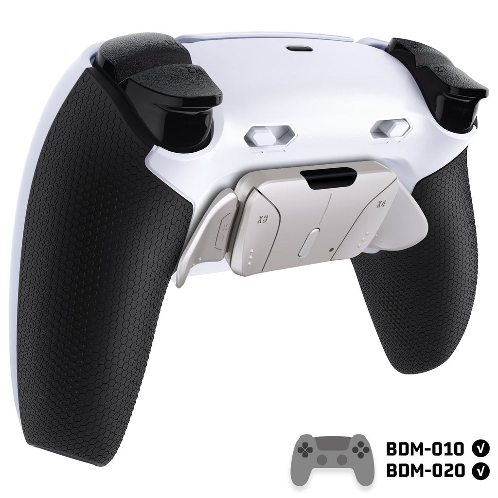 eXtremeRate Real Metal Buttons (RMB) Version RISE4 Plus MAX Back Paddles Kit with Clicky Trigger Stops & Rubberized Grip for PS5 Controller BDM-010/020 - White Black - Silver eXtremeRate