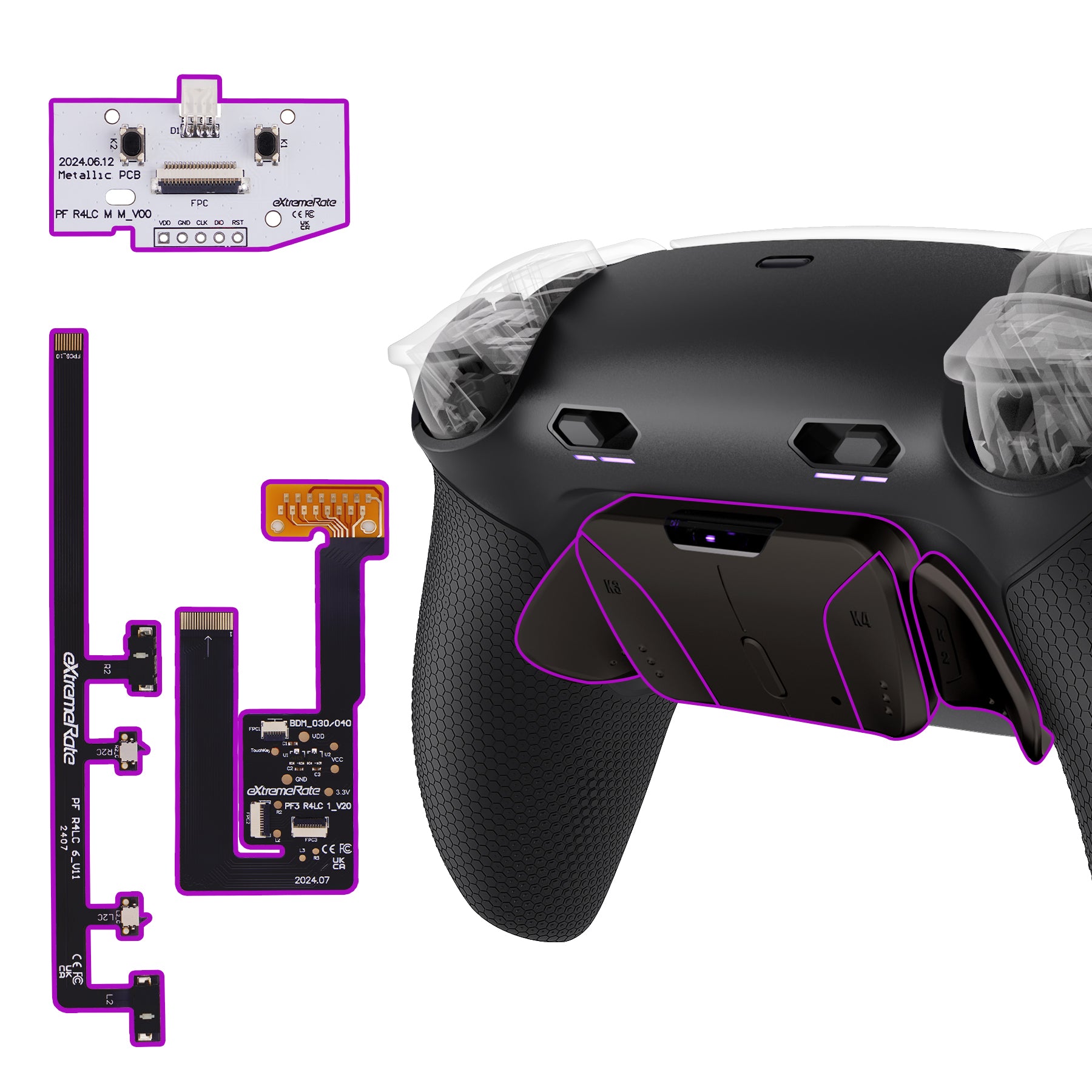 eXtremeRate Real Metal Buttons (RMB) Version RISE4 Plus MAX Back Paddles Kit with Clicky Trigger Stops & Rubberized Grip for PS5 Controller BDM-030/040/050/060 - Black eXtremeRate