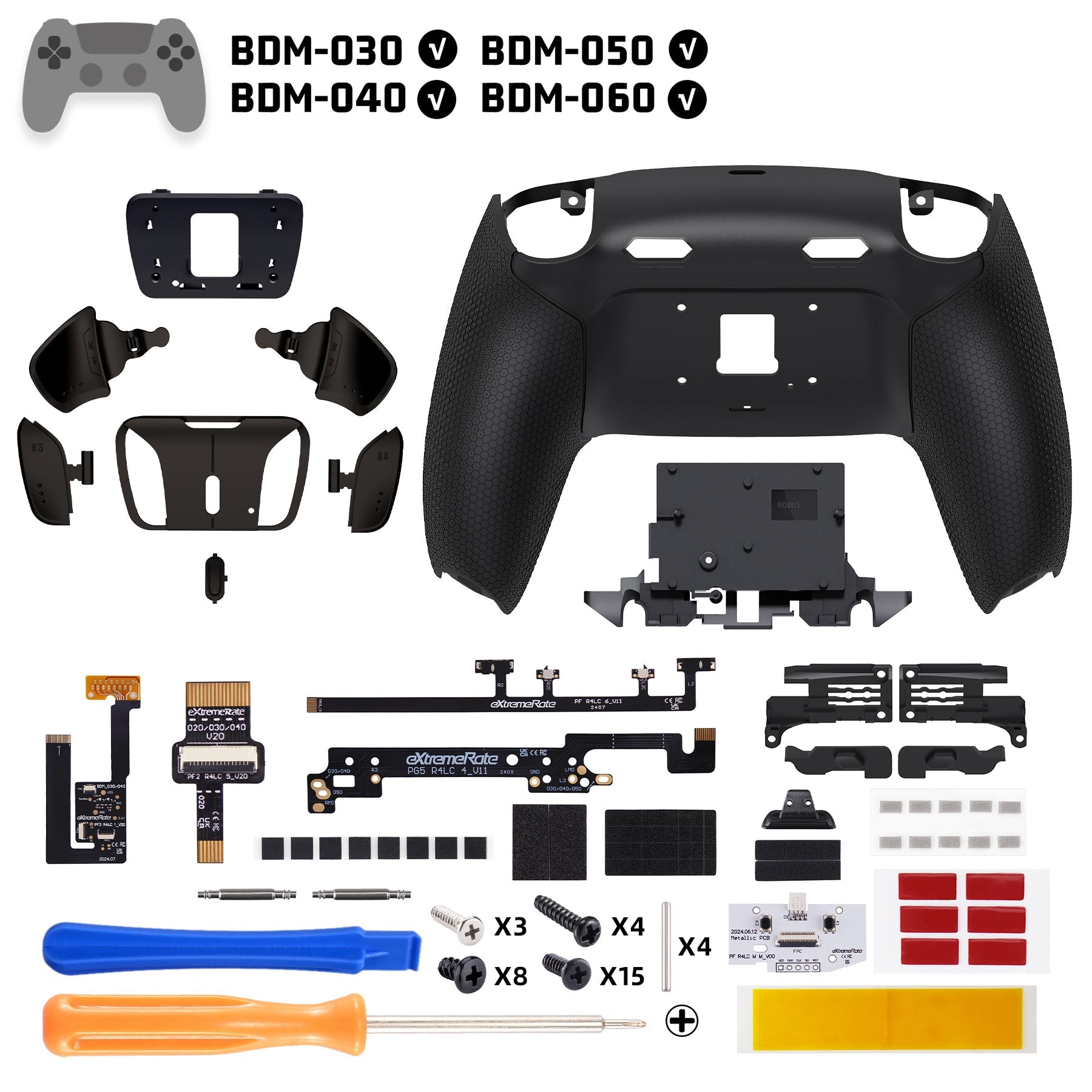 eXtremeRate Real Metal Buttons (RMB) Version RISE4 Plus MAX Back Paddles Kit with Clicky Trigger Stops & Rubberized Grip for PS5 Controller BDM-030/040/050/060 - Black eXtremeRate
