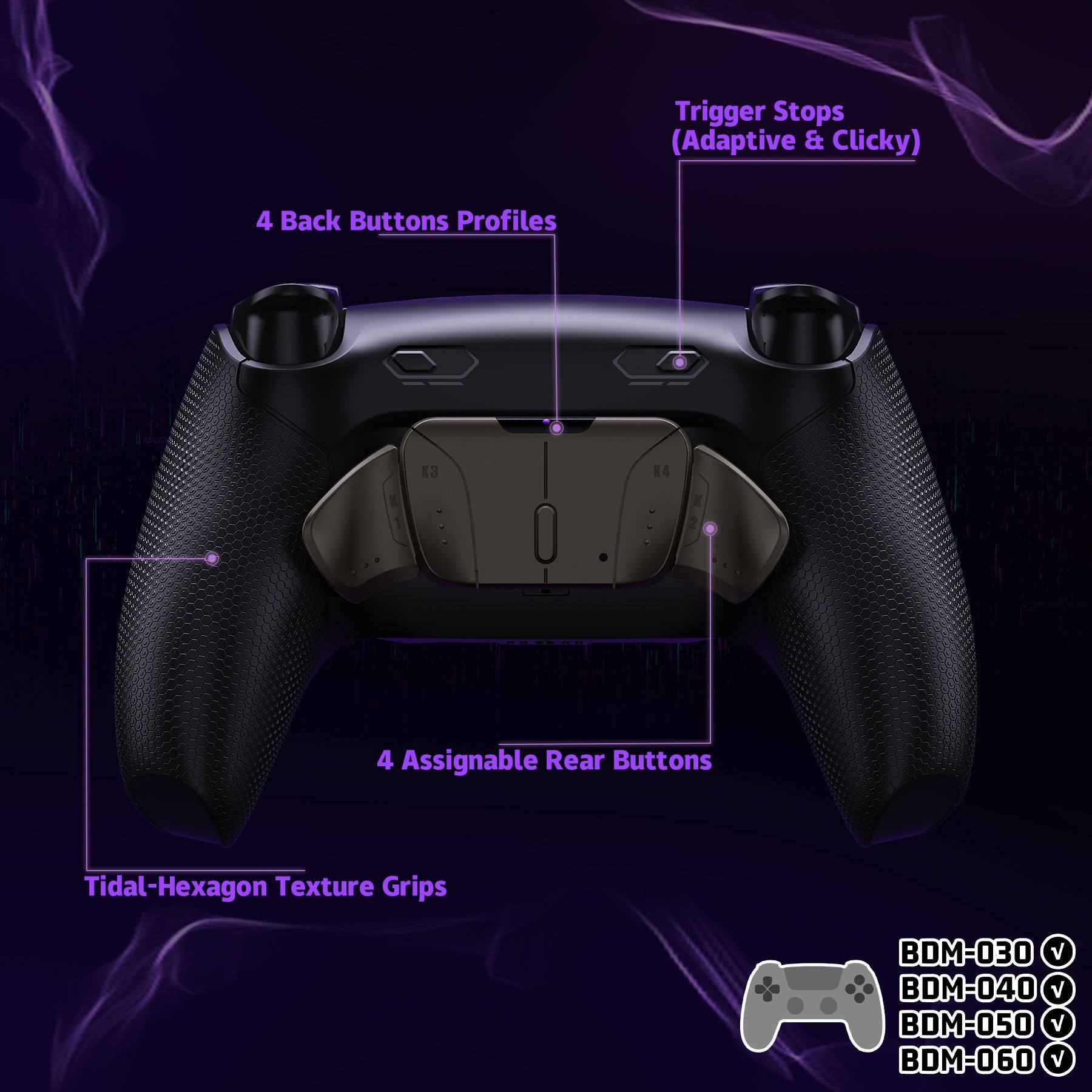 eXtremeRate Real Metal Buttons (RMB) Version RISE4 Plus MAX Back Paddles Kit with Clicky Trigger Stops & Rubberized Grip for PS5 Controller BDM-030/040/050/060 - Black eXtremeRate