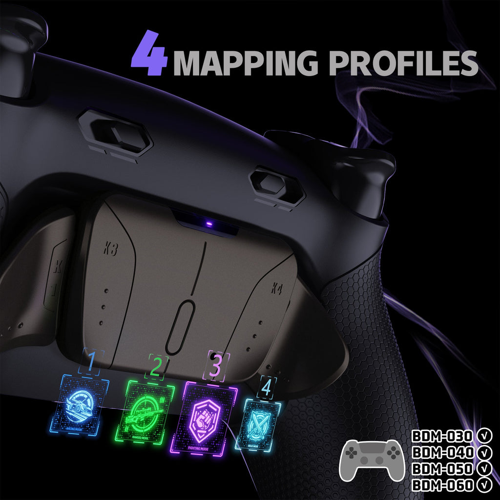 eXtremeRate Real Metal Buttons (RMB) Version RISE4 Plus MAX Back Paddles Kit with Clicky Trigger Stops & Rubberized Grip for PS5 Controller BDM-030/040/050/060 - Black eXtremeRate
