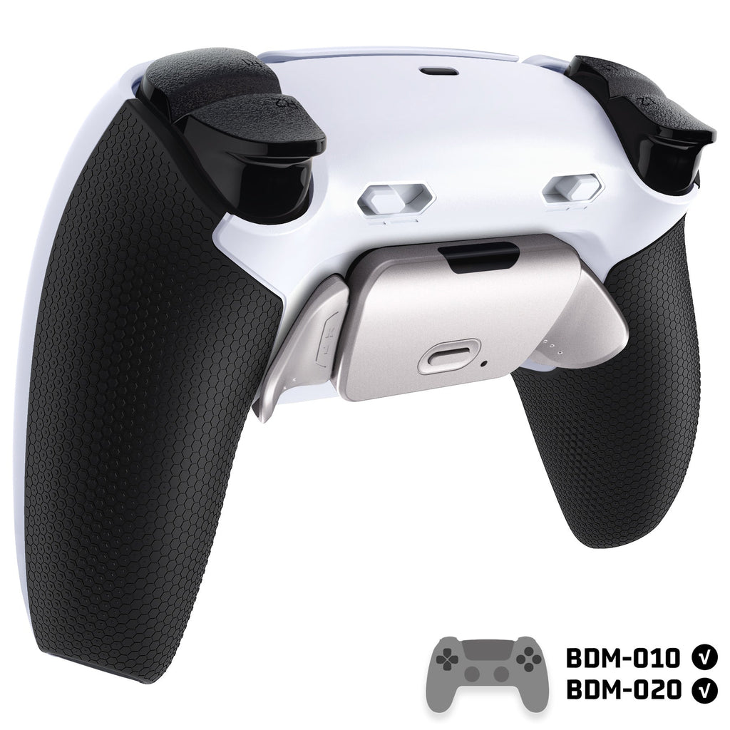eXtremeRate Real Metal Buttons (RMB) Version RISE Plus MAX Back Paddles Kit with Clicky Trigger Stops & Rubberized Grip for PS5 Controller BDM-010/020 - White Black - Silver eXtremeRate