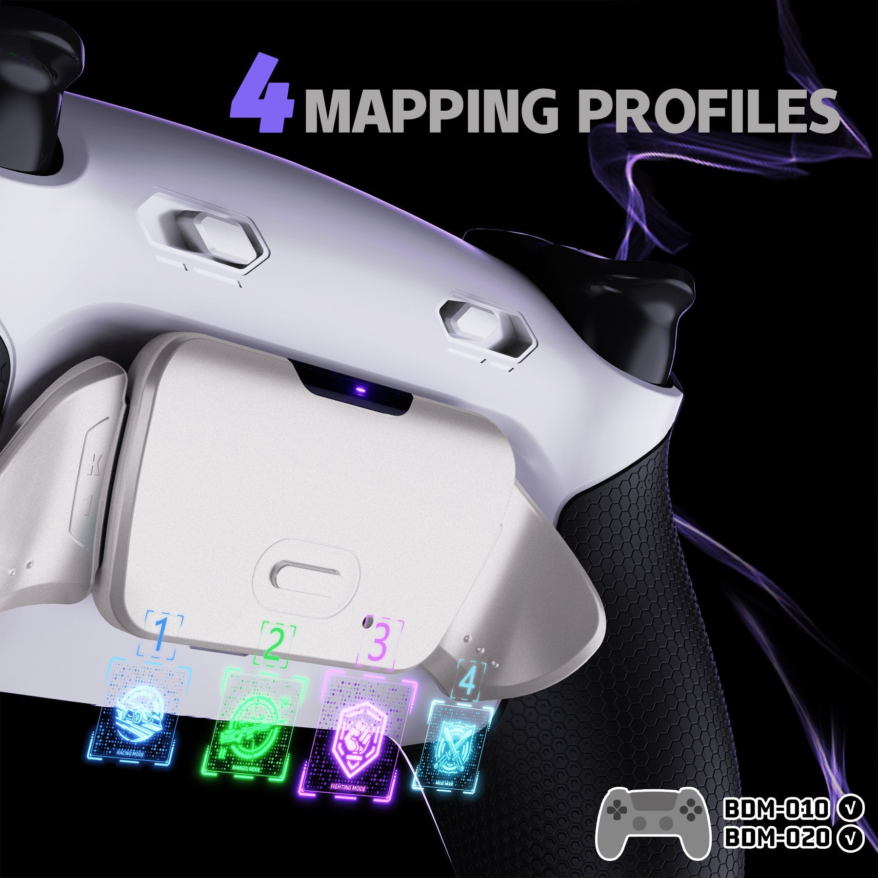 eXtremeRate Real Metal Buttons (RMB) Version RISE Plus MAX Back Paddles Kit with Clicky Trigger Stops & Rubberized Grip for PS5 Controller BDM-010/020 - White Black - Silver eXtremeRate