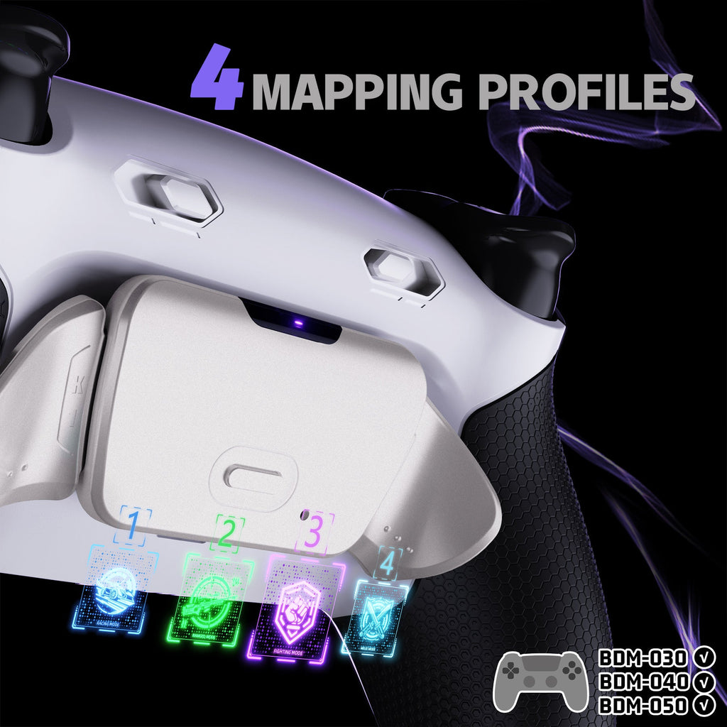 eXtremeRate Real Metal Buttons (RMB) Version RISE Plus MAX Back Paddles Kit with Clicky Trigger Stops & Rubberized Grip for PS5 Controller BDM-030/040/050 - White Black - Silver eXtremeRate