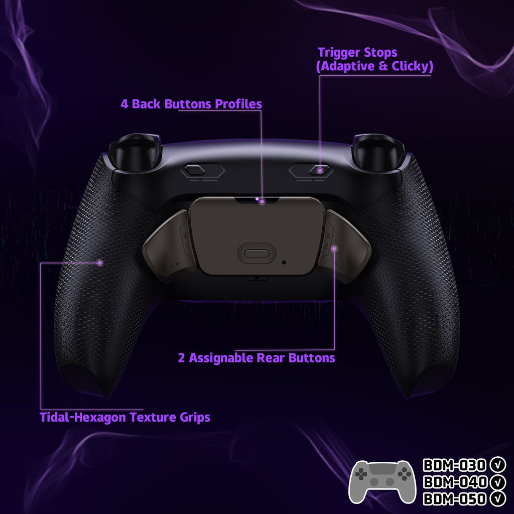 eXtremeRate Real Metal Buttons (RMB) Version RISE Plus MAX Back Paddles Kit with Clicky Trigger Stops & Rubberized Grip for PS5 Controller BDM-030/040/050 - Black eXtremeRate