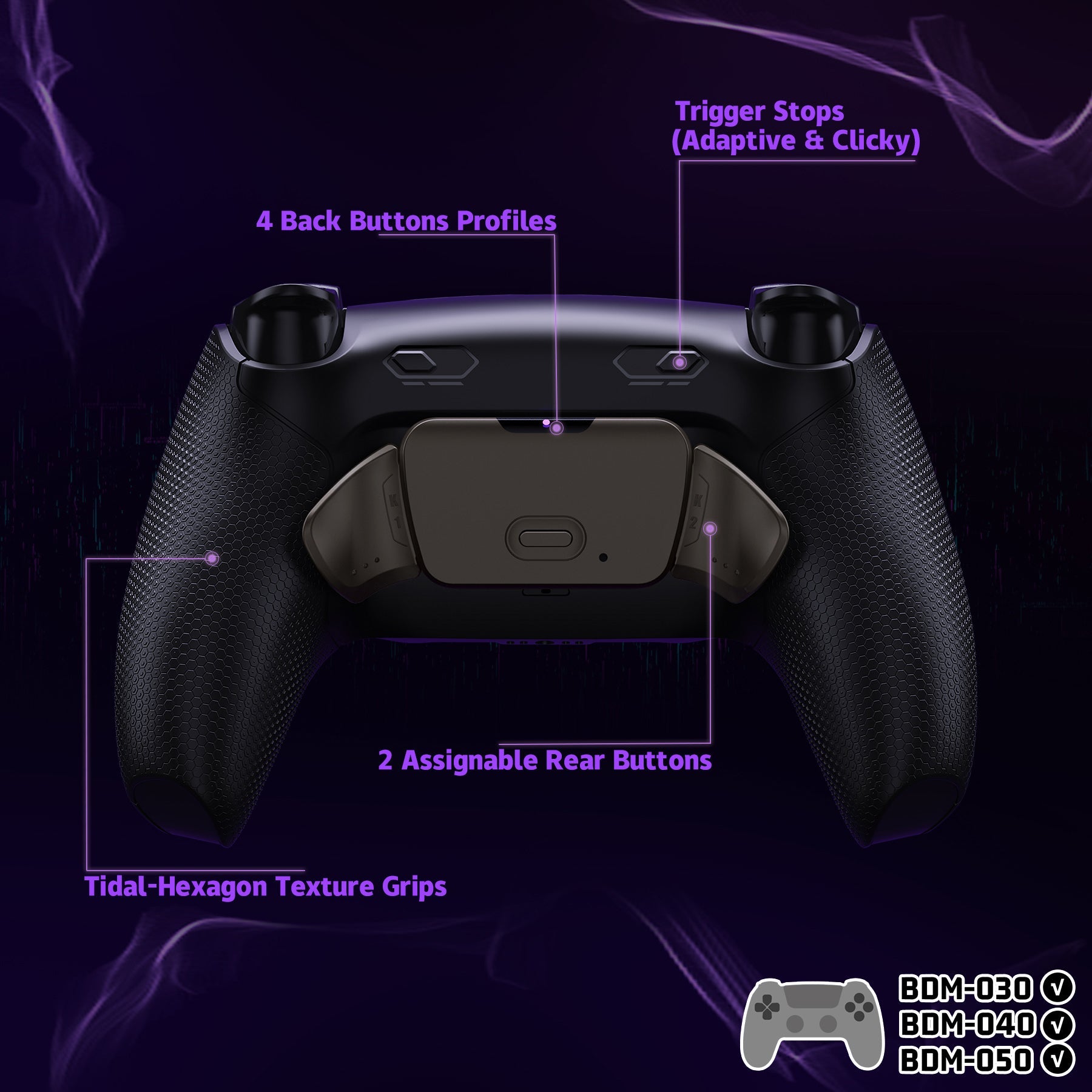 eXtremeRate Real Metal Buttons (RMB) Version RISE Plus MAX Back Paddles Kit with Clicky Trigger Stops & Rubberized Grip for PS5 Controller BDM-030/040/050 - Black eXtremeRate