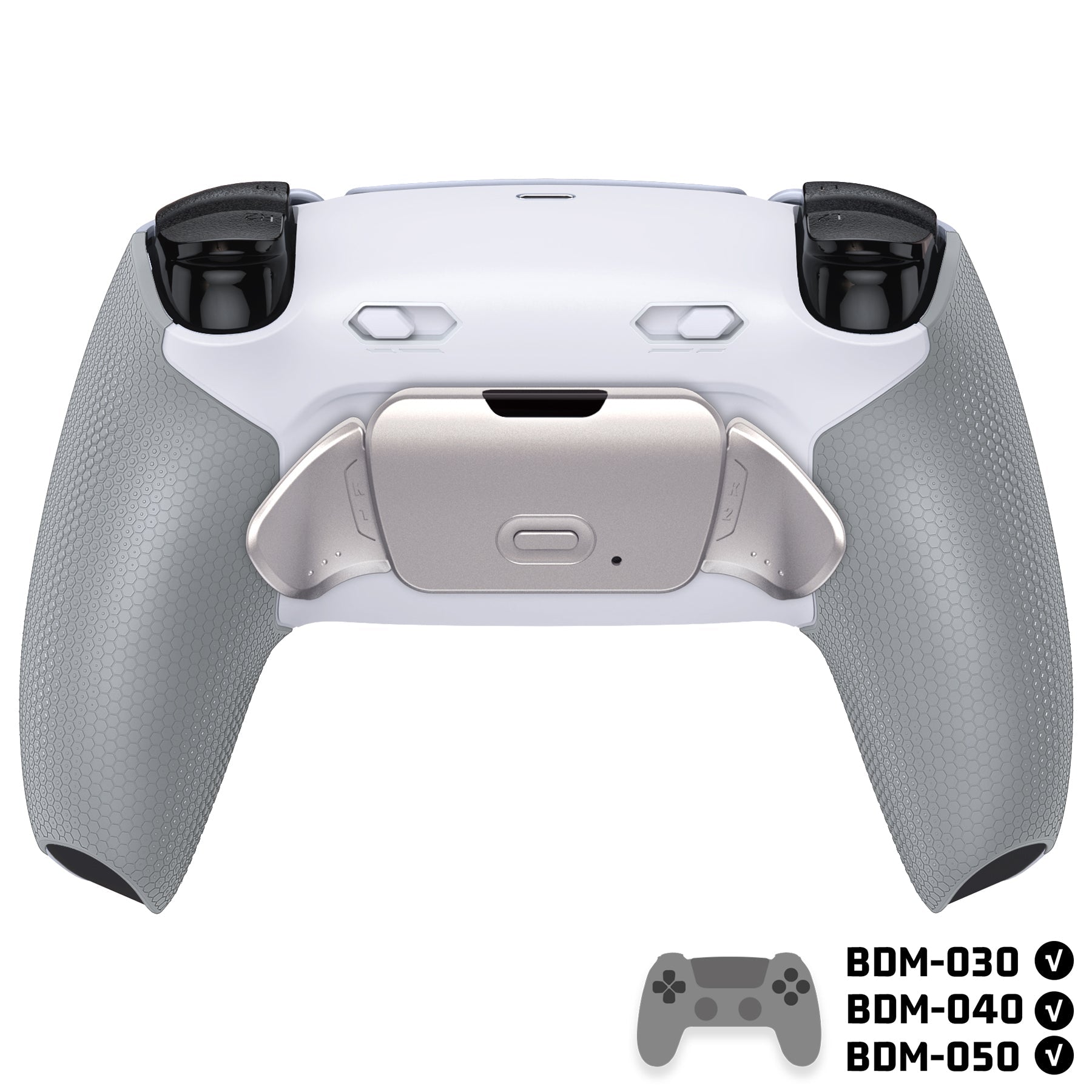 eXtremeRate Real Metal Buttons (RMB) Version RISE Plus MAX Back Paddles Kit with Clicky Trigger Stops & Rubberized Grip for PS5 Controller BDM-030/040/050 - White Gray - Silver eXtremeRate