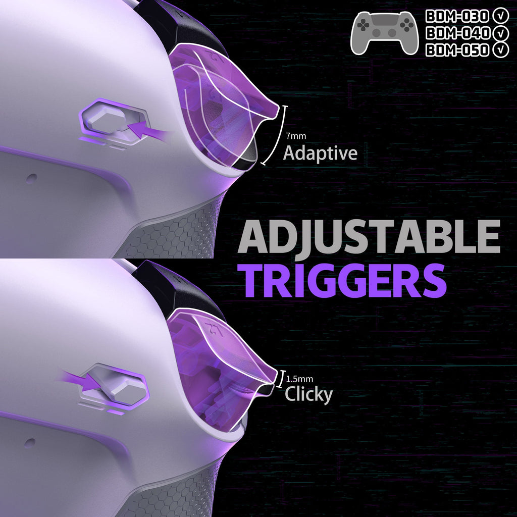 eXtremeRate Real Metal Buttons (RMB) Version RISE Plus MAX Back Paddles Kit with Clicky Trigger Stops & Rubberized Grip for PS5 Controller BDM-030/040/050 - White Gray - Silver eXtremeRate