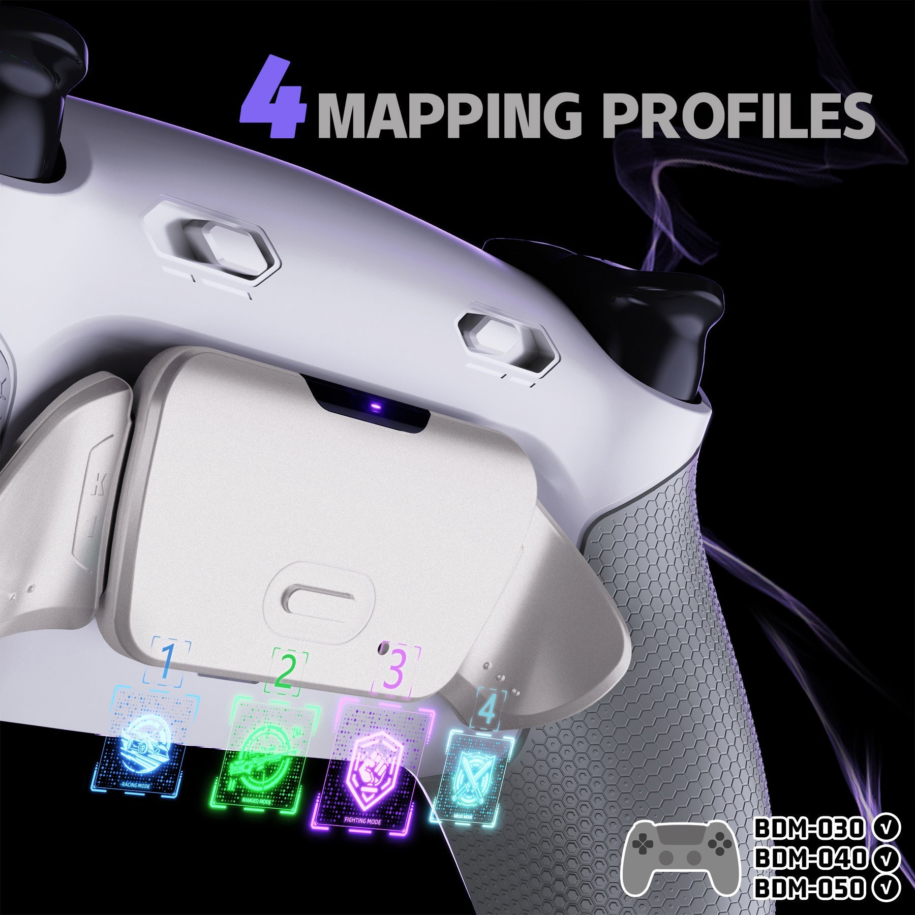 eXtremeRate Real Metal Buttons (RMB) Version RISE Plus MAX Back Paddles Kit with Clicky Trigger Stops & Rubberized Grip for PS5 Controller BDM-030/040/050 - White Gray - Silver eXtremeRate