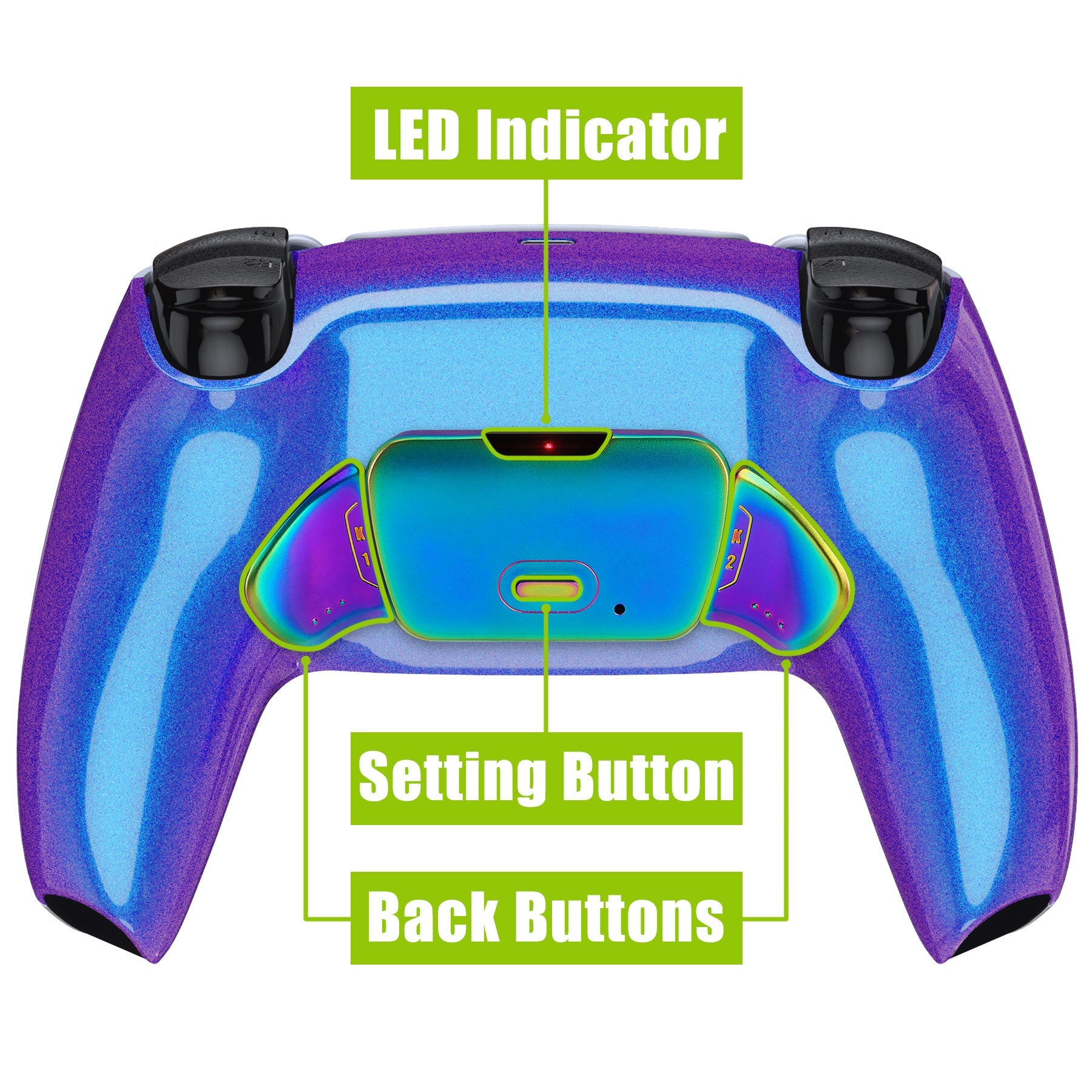 eXtremeRate Rainbow Aura Blue & Purple Real Metal Buttons (RMB) Version RISE 2.0 Remap Kit for PS5 Controller BDM-010/020 - Chameleon Purple Blue eXtremeRate