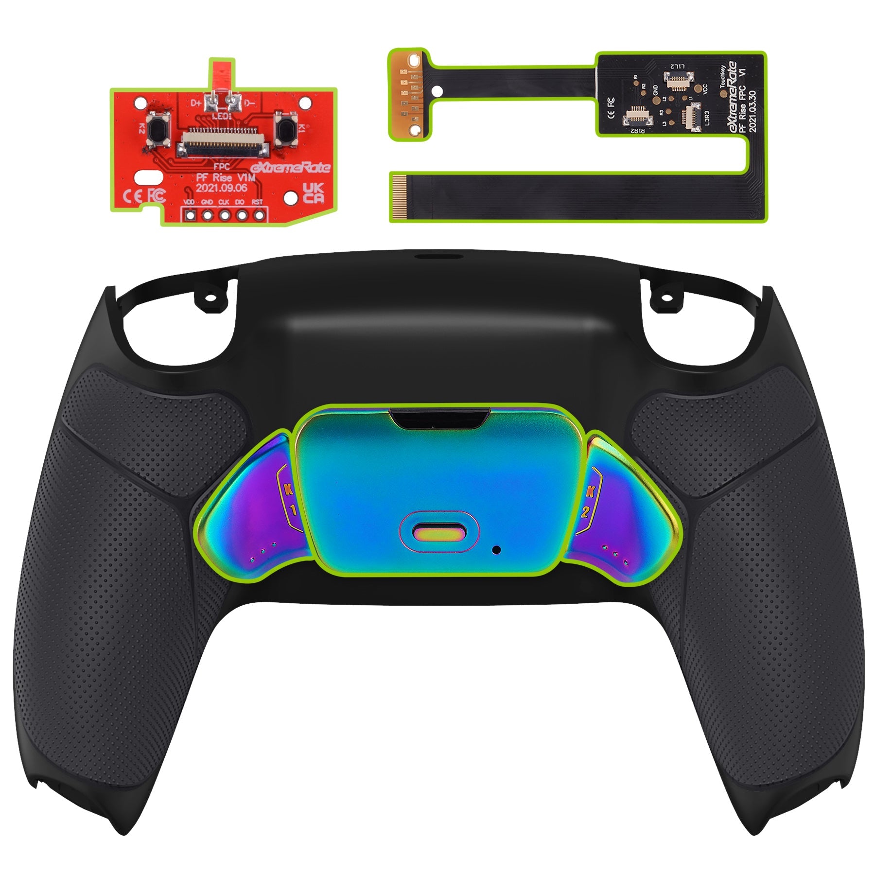 eXtremeRate Rainbow Aura Blue & Purple Real Metal Buttons (RMB) Version RISE 2.0 Remap Kit for PS5 Controller BDM-010/020 - Rubberized Black eXtremeRate