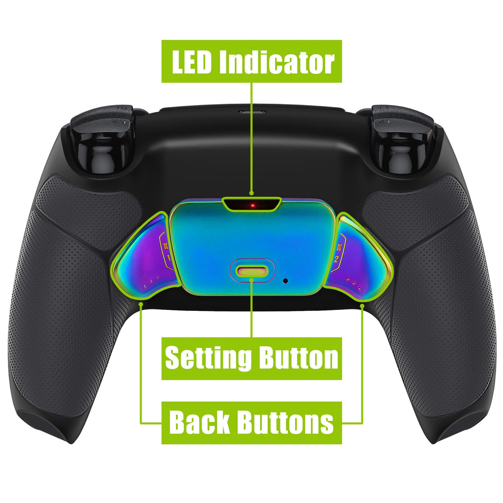 eXtremeRate Rainbow Aura Blue & Purple Real Metal Buttons (RMB) Version RISE 2.0 Remap Kit for PS5 Controller BDM-010/020 - Rubberized Black eXtremeRate
