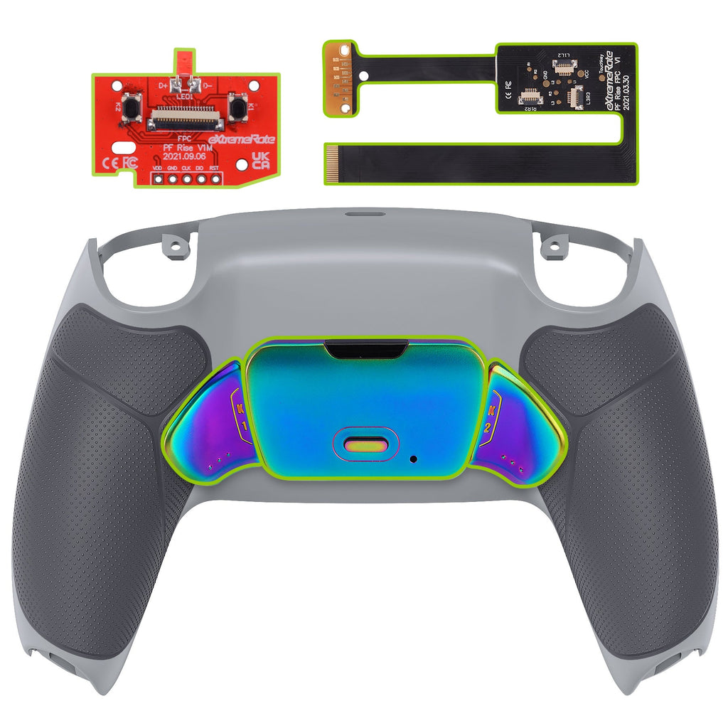 eXtremeRate Rainbow Aura Blue & Purple Real Metal Buttons (RMB) Version RISE 2.0 Remap Kit for PS5 Controller BDM-010/020 - Rubberized New Hope Gray & Classic Gray eXtremeRate