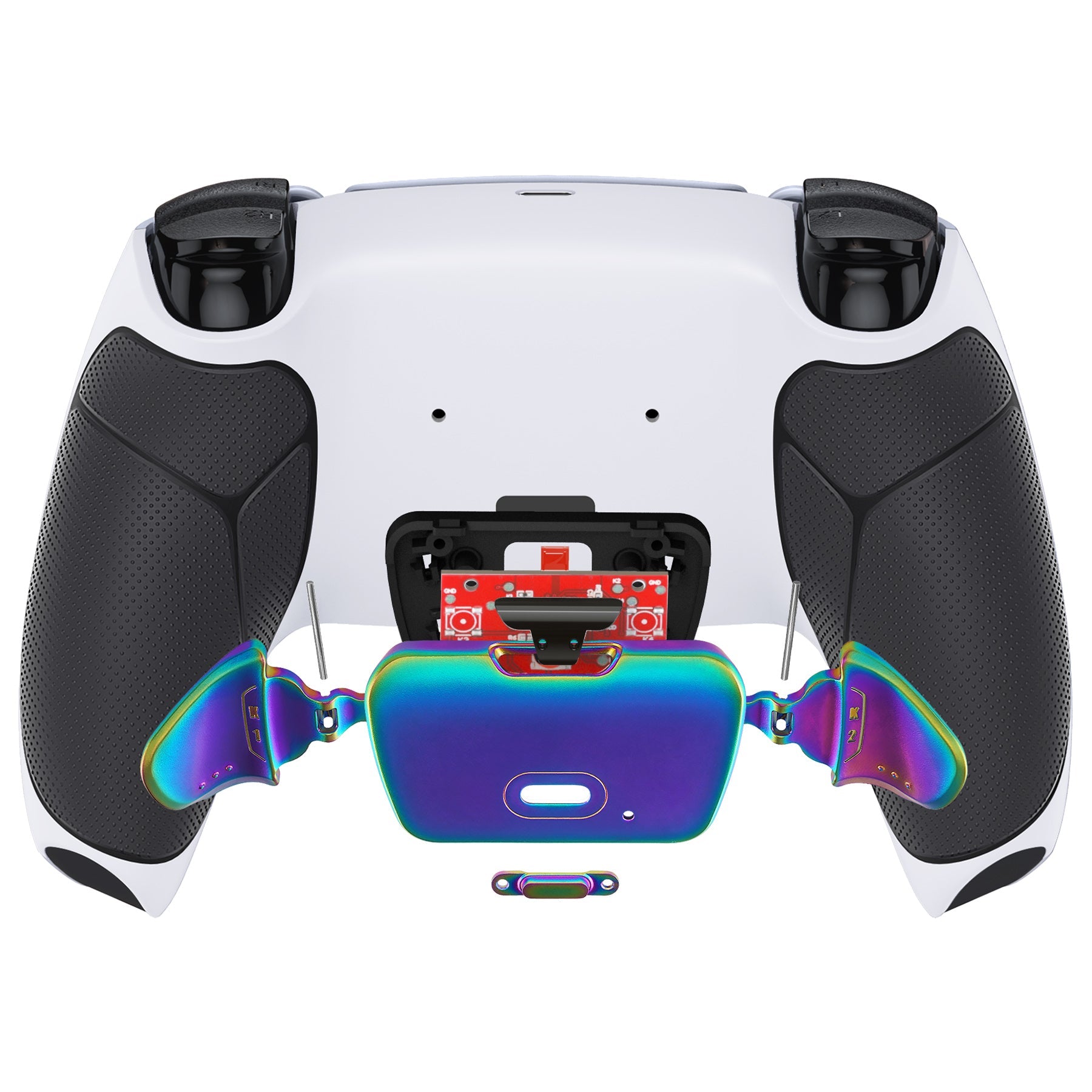 eXtremeRate Rainbow Aura Blue & Purple Real Metal Buttons (RMB) Version RISE 2.0 Remap Kit for PS5 Controller BDM-010/020 - Rubberized White Black eXtremeRate