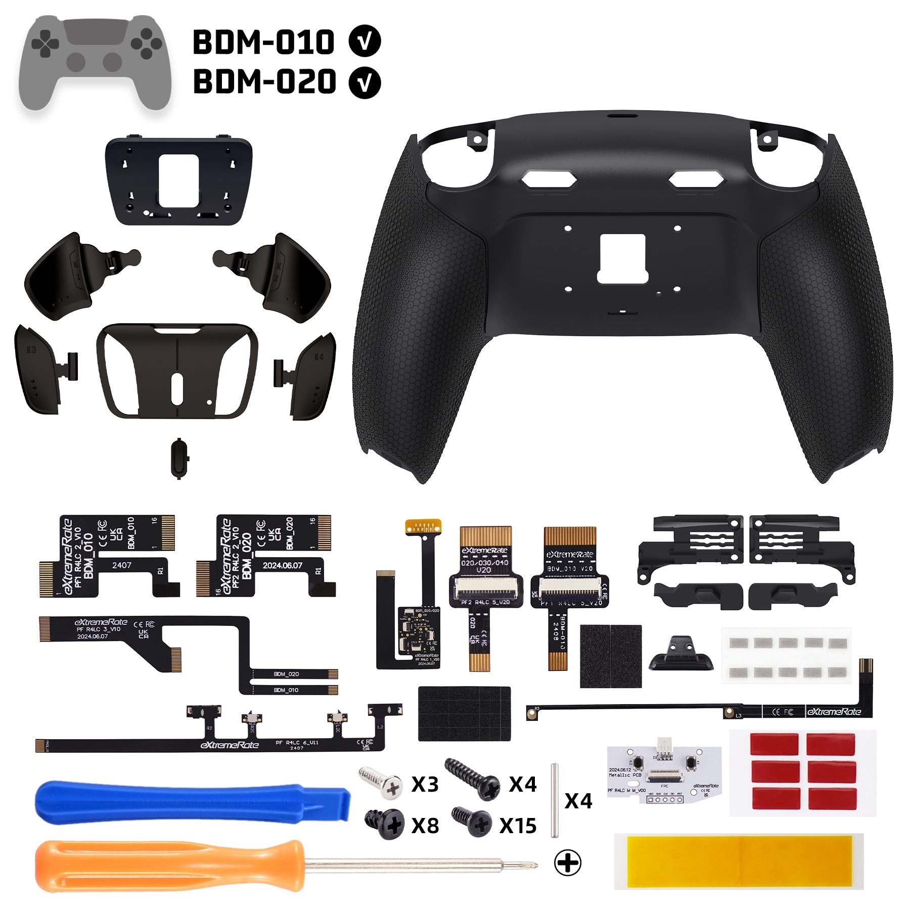 eXtremeRate Real Metal Buttons (RMB) Version RISE4 Plus MAX Back Paddles Kit with Clicky Trigger Stops & Rubberized Grip for PS5 Controller BDM-010/020 - Black eXtremeRate