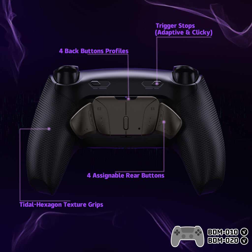 eXtremeRate Real Metal Buttons (RMB) Version RISE4 Plus MAX Back Paddles Kit with Clicky Trigger Stops & Rubberized Grip for PS5 Controller BDM-010/020 - Black eXtremeRate