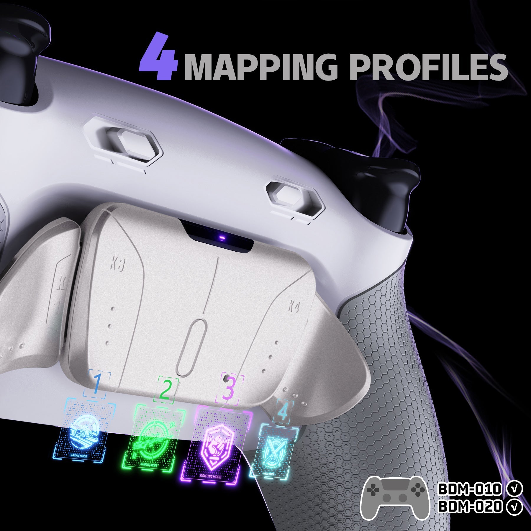 eXtremeRate Real Metal Buttons (RMB) Version RISE4 Plus MAX Back Paddles Kit with Clicky Trigger Stops & Rubberized Grip for PS5 Controller BDM-010/020 - White Gray - Silver eXtremeRate