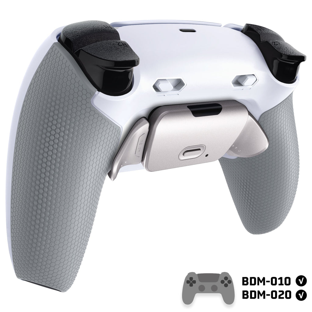 eXtremeRate Real Metal Buttons (RMB) Version RISE Plus MAX Back Paddles Kit with Clicky Trigger Stops & Rubberized Grip for PS5 Controller BDM-010/020 - White Gray - Silver eXtremeRate