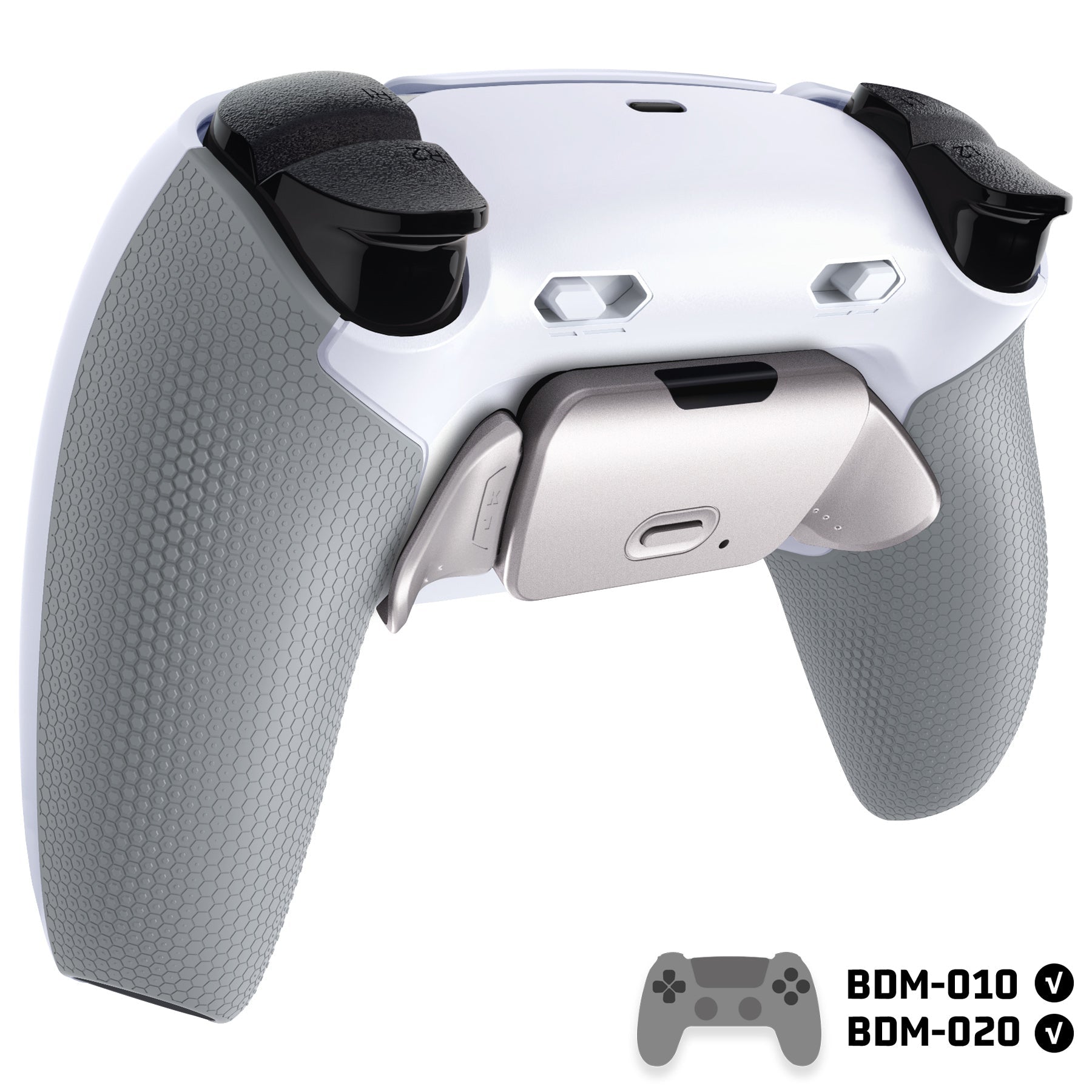 eXtremeRate Real Metal Buttons (RMB) Version RISE Plus MAX Back Paddles Kit with Clicky Trigger Stops & Rubberized Grip for PS5 Controller BDM-010/020 - White Gray - Silver eXtremeRate