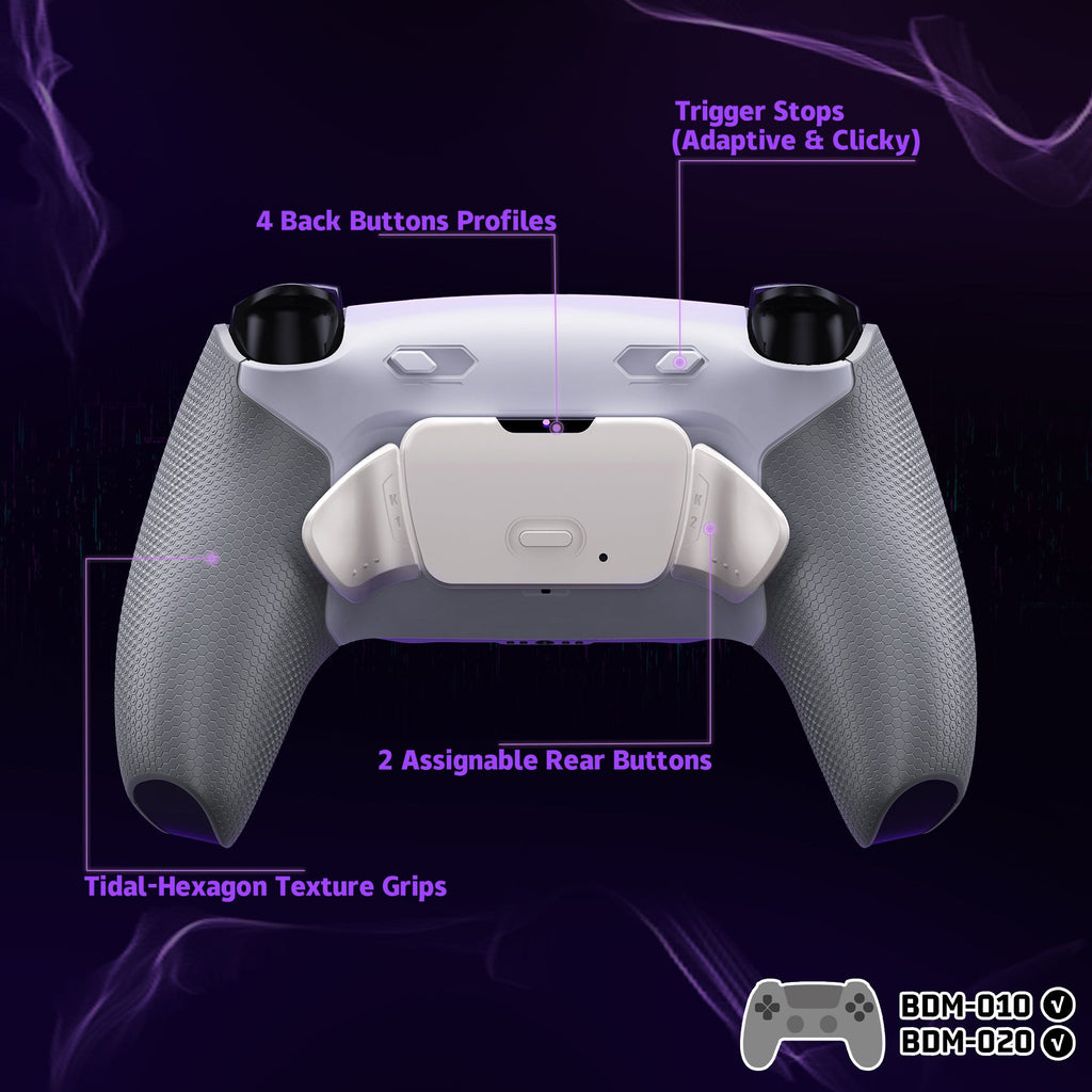 eXtremeRate Real Metal Buttons (RMB) Version RISE Plus MAX Back Paddles Kit with Clicky Trigger Stops & Rubberized Grip for PS5 Controller BDM-010/020 - White Gray - Silver eXtremeRate