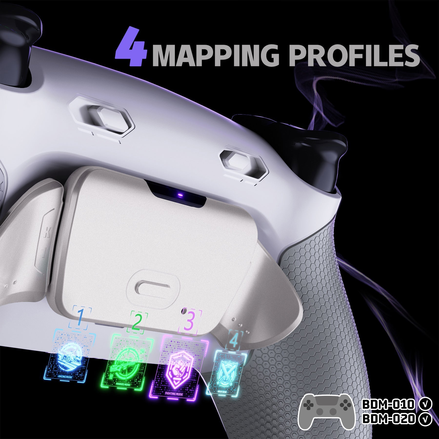 eXtremeRate Real Metal Buttons (RMB) Version RISE Plus MAX Back Paddles Kit with Clicky Trigger Stops & Rubberized Grip for PS5 Controller BDM-010/020 - White Gray - Silver eXtremeRate
