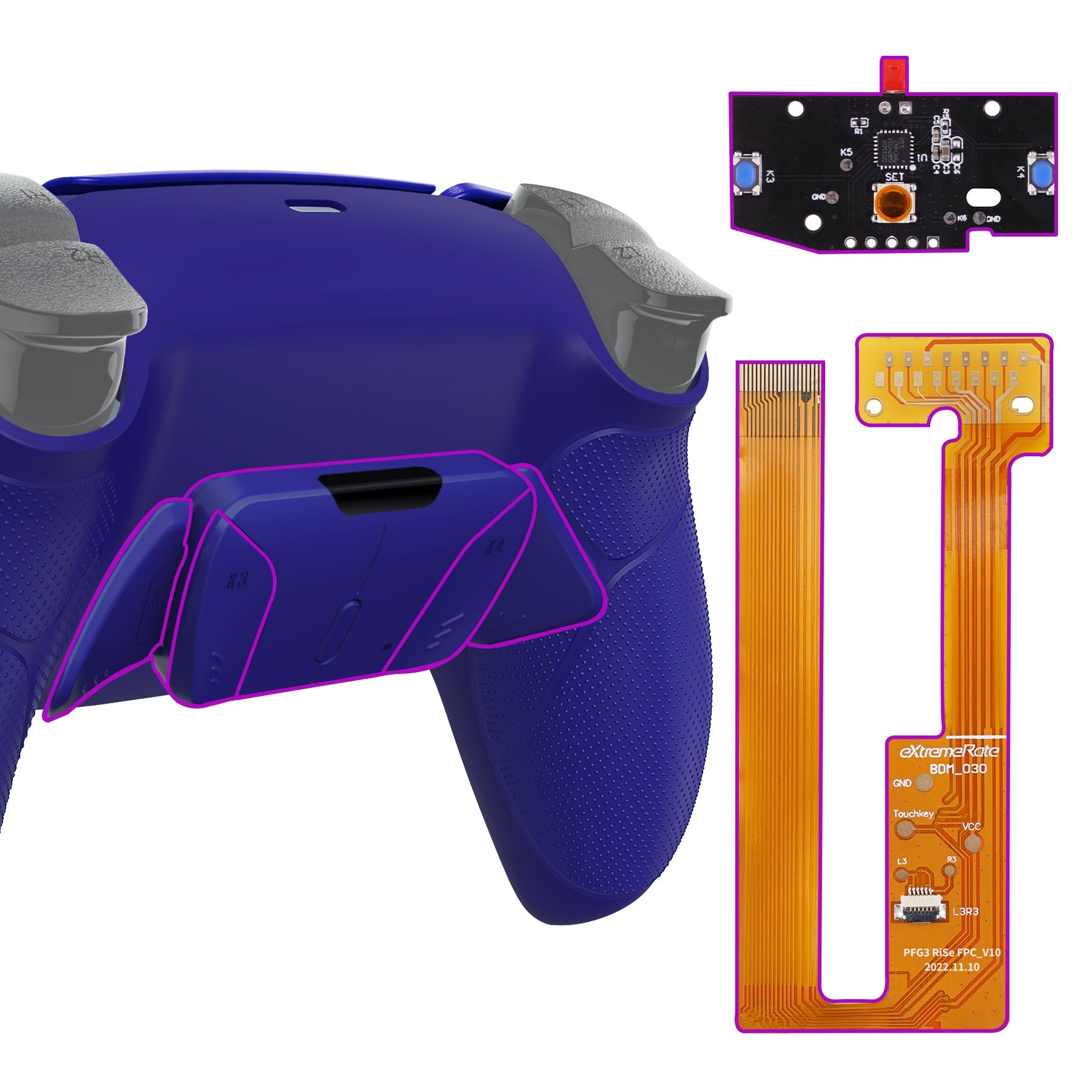 eXtremeRate Remappable RISE4 Remap Kit for PS5 Controller BDM-030/040/050 - Rubberized Cobalt Blue eXtremeRate