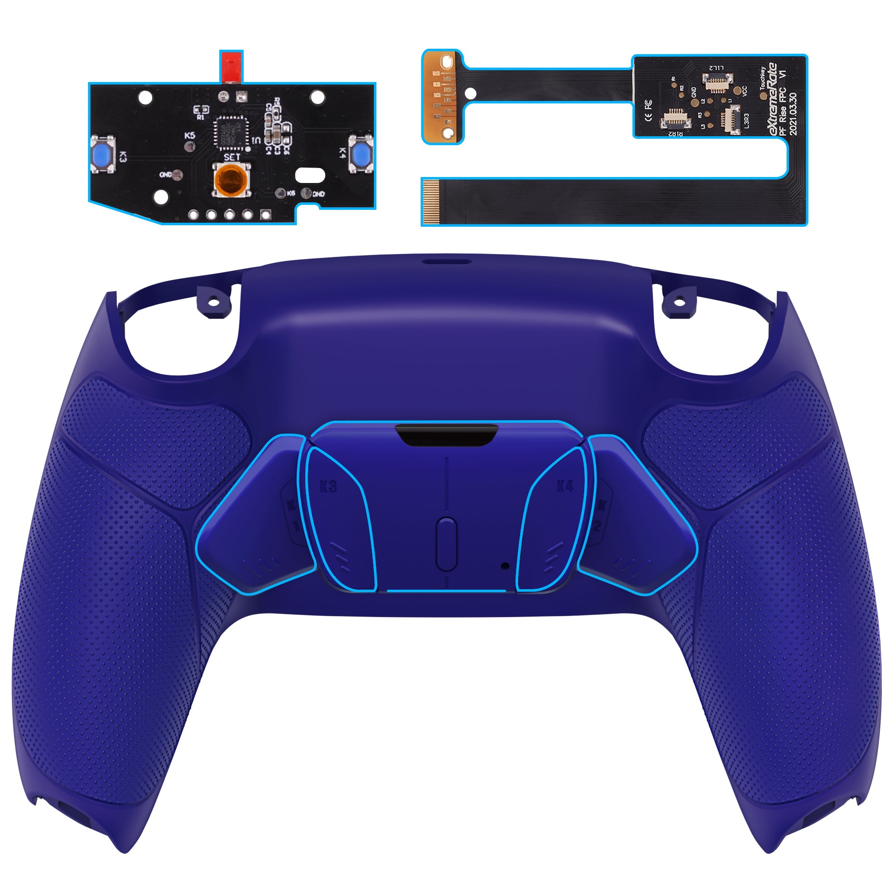 eXtremeRate Remappable RISE4 Remap Kit for PS5 Controller BDM-010/020 - Rubberized Cobalt Blue eXtremeRate