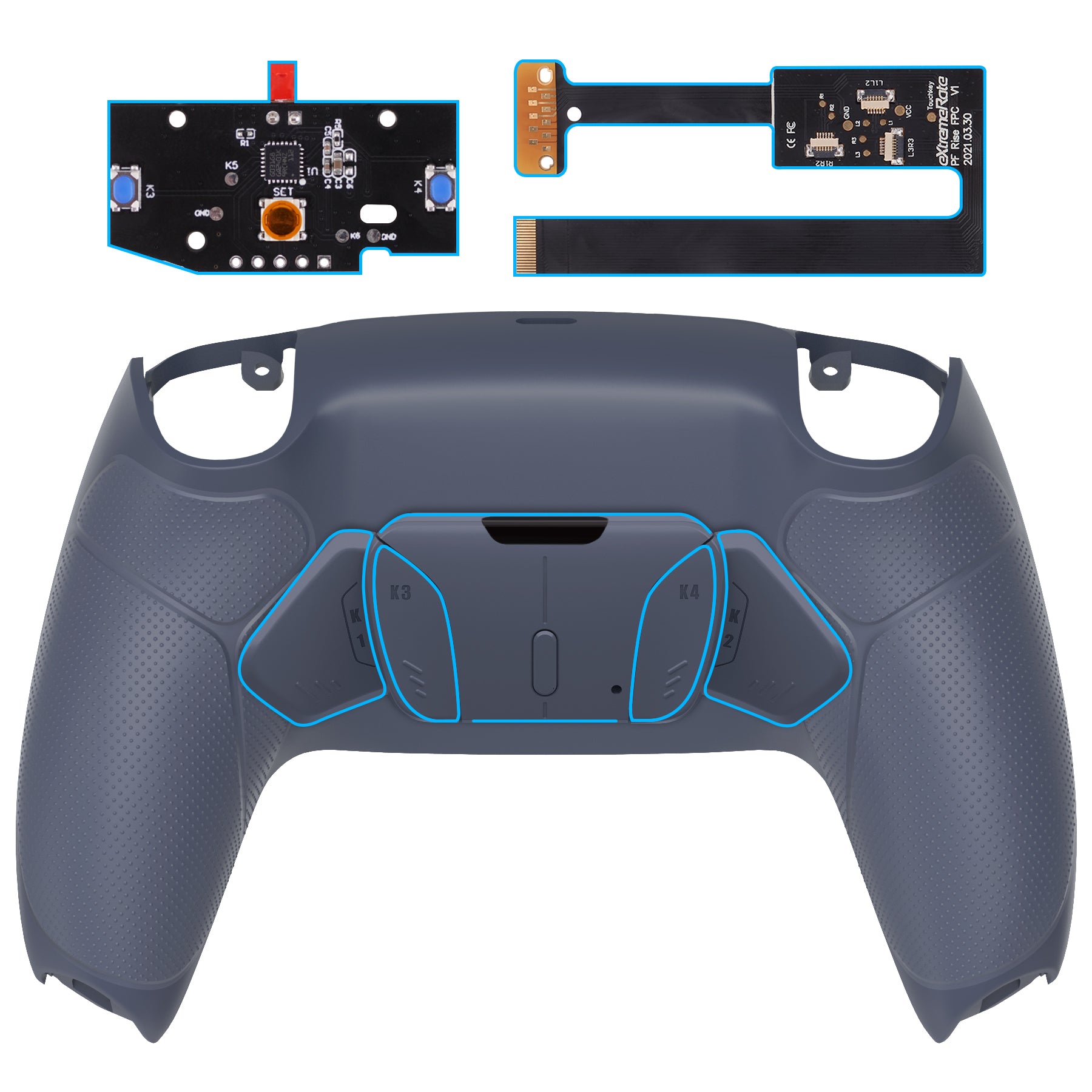 eXtremeRate Remappable RISE4 Remap Kit for PS5 Controller BDM-010/020 - Rubberized Sterling Silver eXtremeRate