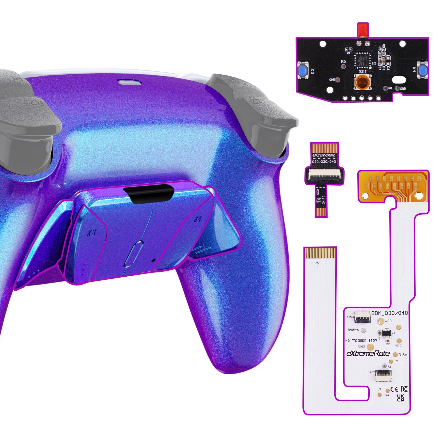 eXtremeRate Remappable RISE4 V3 Remap Kit for PS5 Controller BDM-030/040/050 - Chameleon Purple Blue eXtremeRate