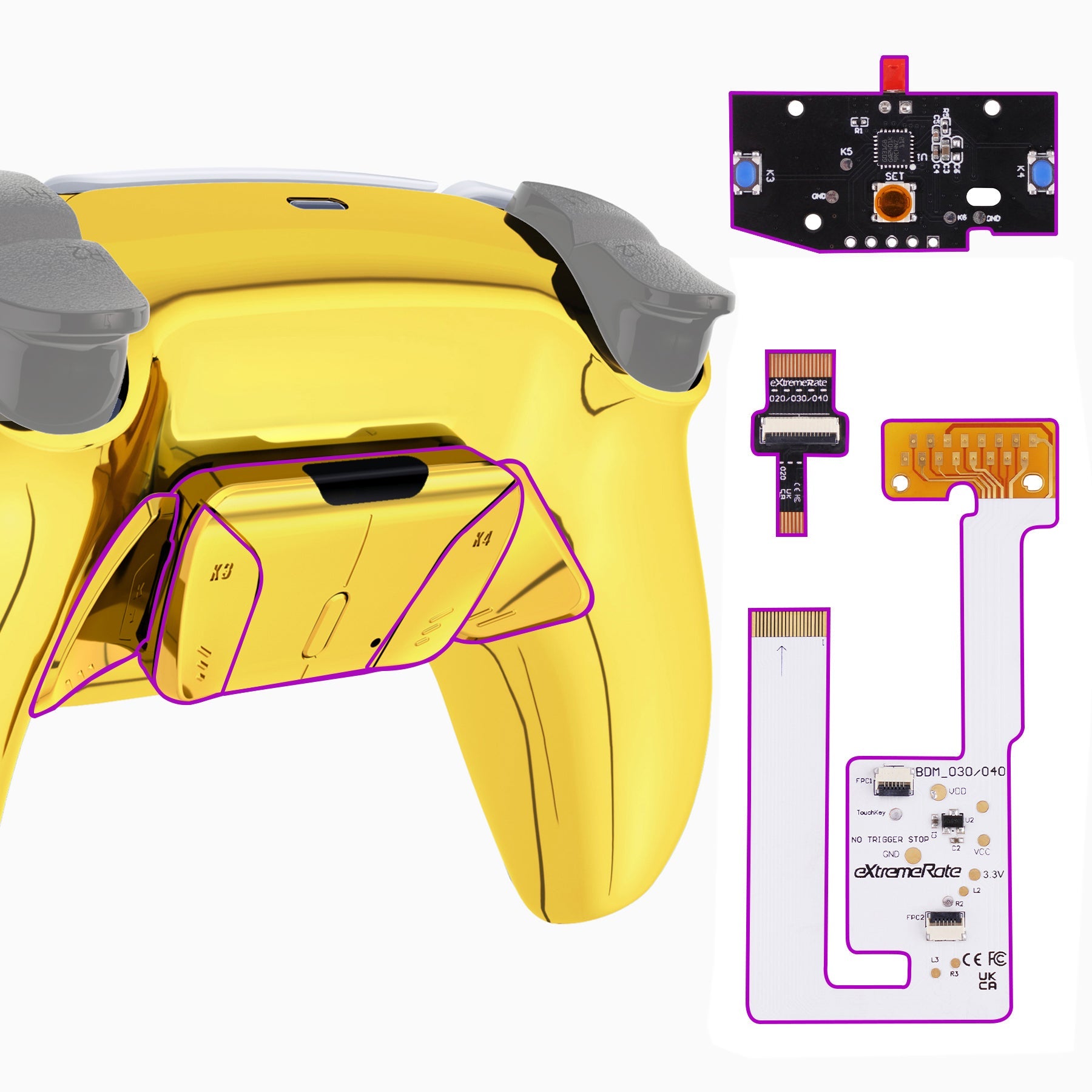eXtremeRate Remappable RISE4 V3 Remap Kit for PS5 Controller BDM-030/040/050 - Chrome Gold eXtremeRate