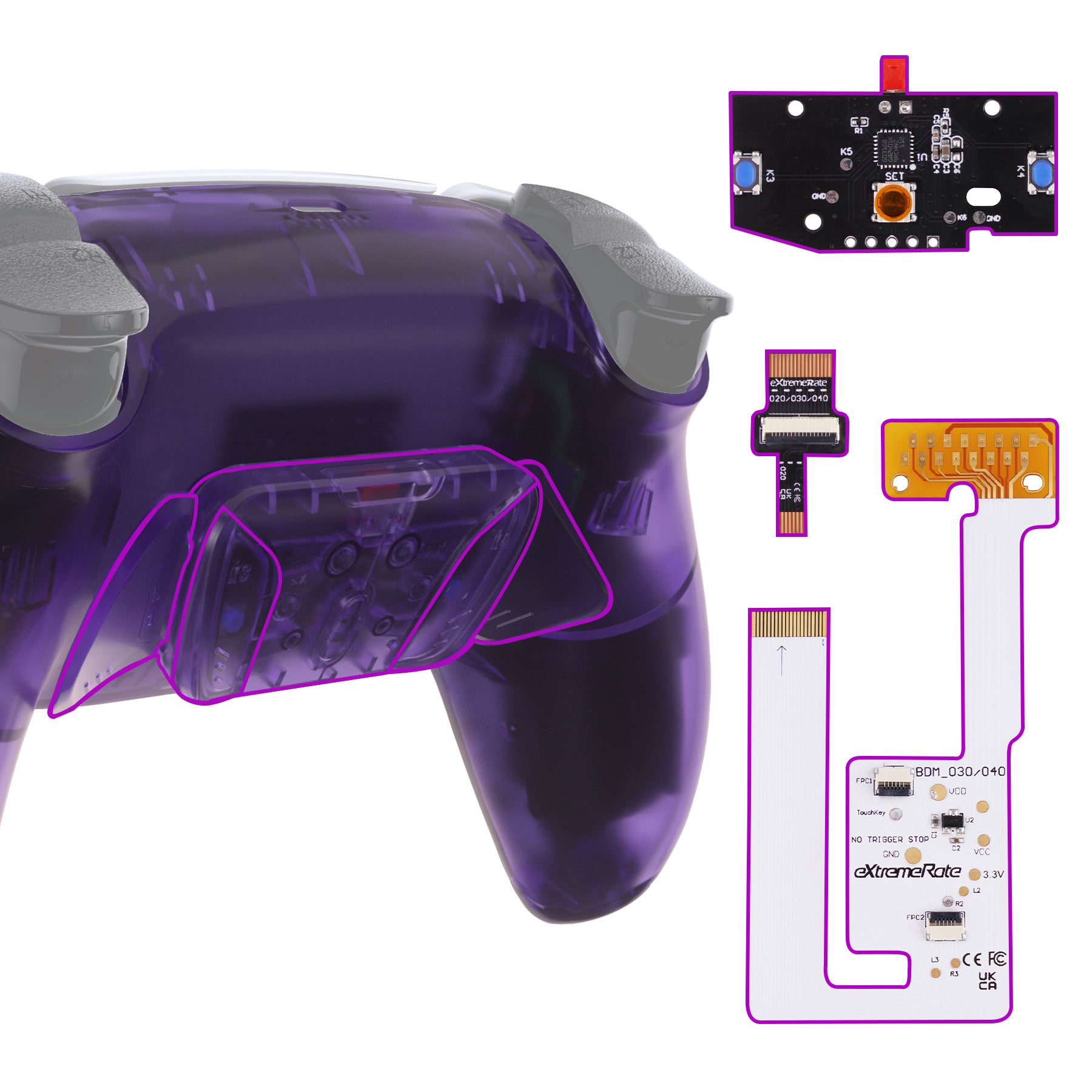 eXtremeRate Remappable RISE4 V3 Remap Kit for PS5 Controller BDM-030/040/050 - Clear Atomic Purple eXtremeRate