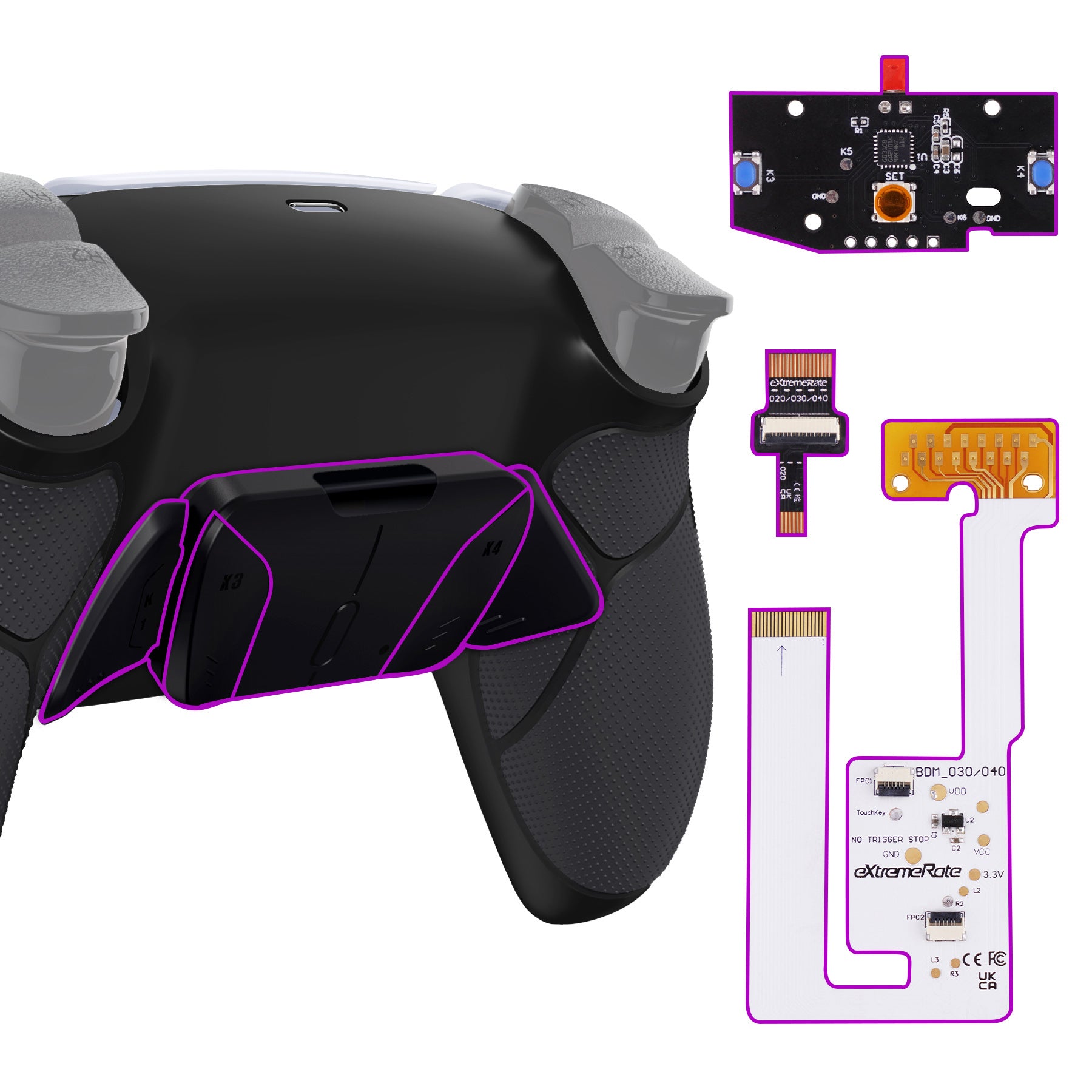 eXtremeRate Remappable RISE4 V3 Remap Kit for PS5 Controller BDM-030/040/050 - Rubberized Black eXtremeRate