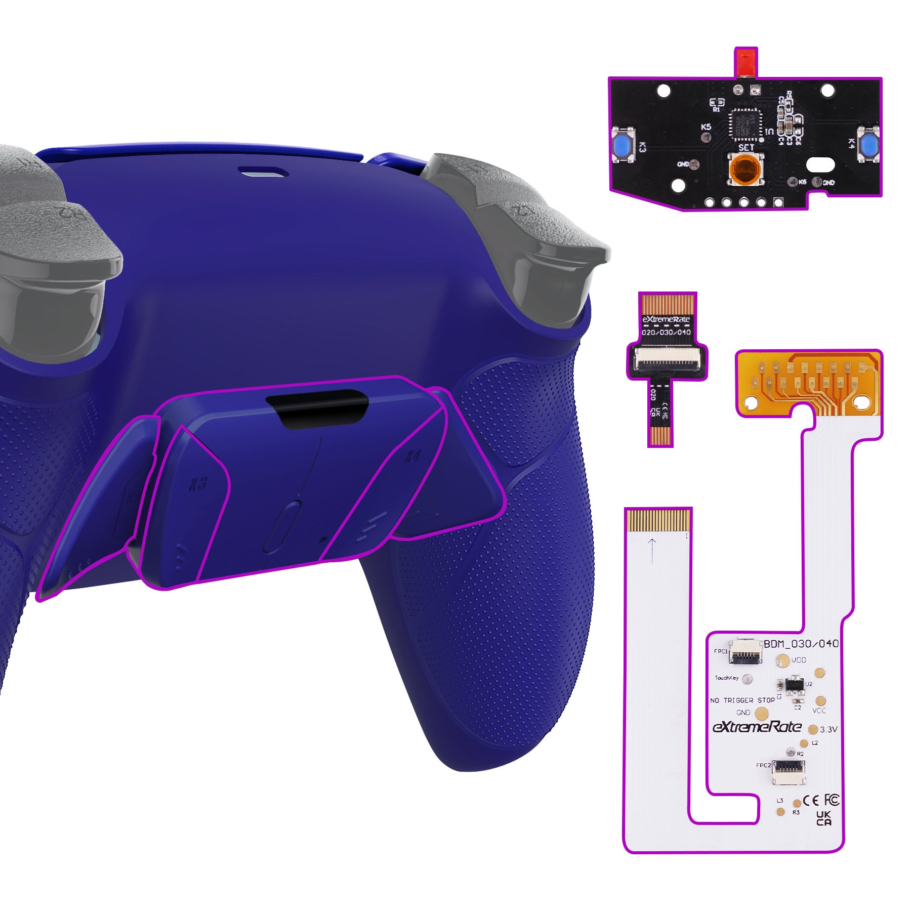 eXtremeRate Remappable RISE4 V3 Remap Kit for PS5 Controller BDM-030/040/050 - Rubberized Cobalt Blue eXtremeRate