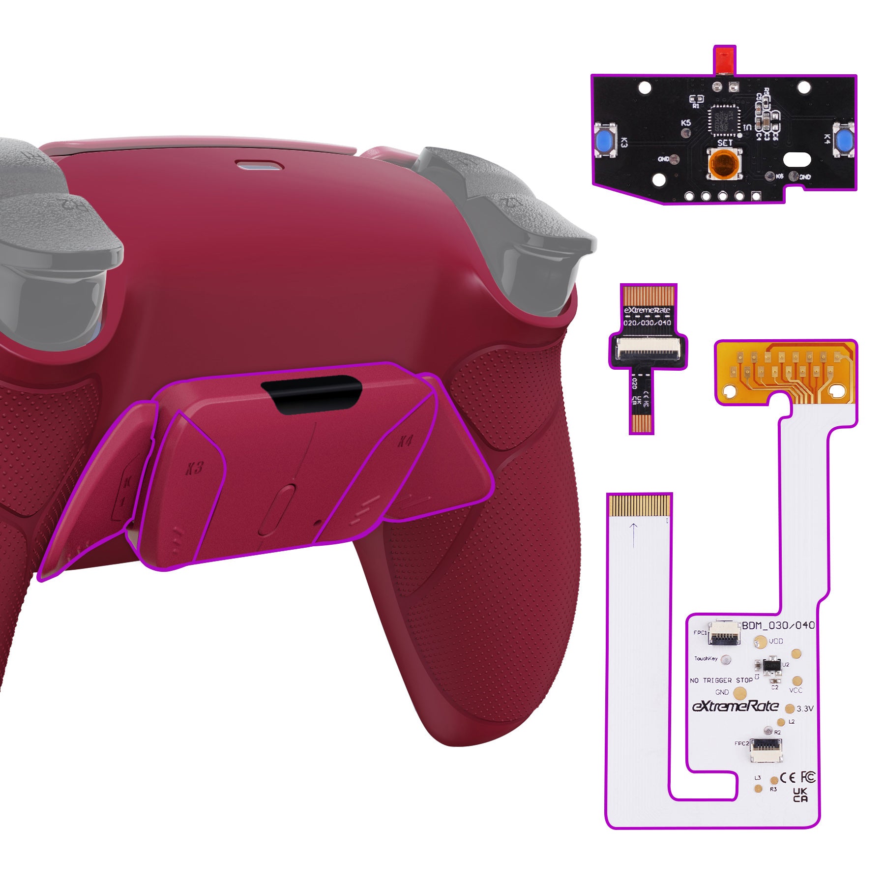 eXtremeRate Remappable RISE4 V3 Remap Kit for PS5 Controller BDM-030/040/050 - Rubberized Cosmic Red eXtremeRate