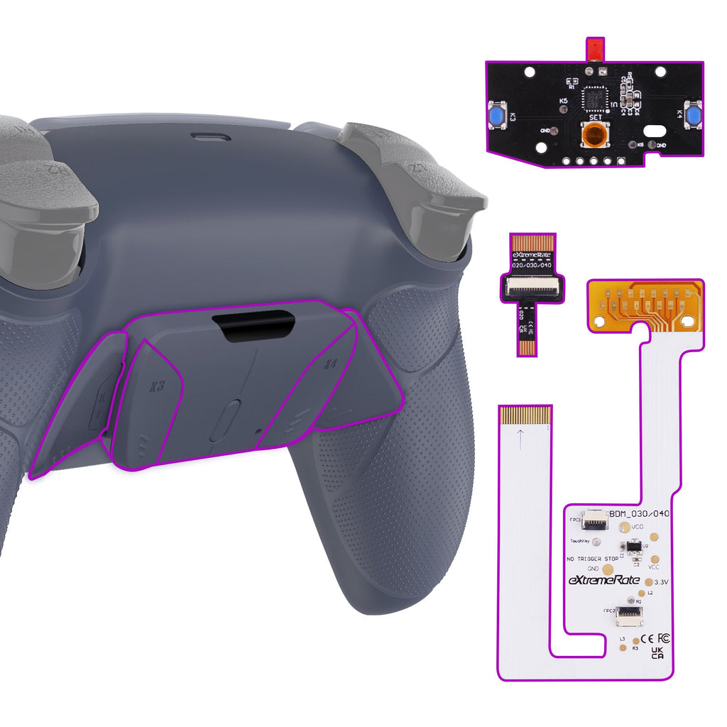 eXtremeRate Remappable RISE4 V3 Remap Kit for PS5 Controller BDM-030/040/050 - Rubberized Sterling Silver eXtremeRate