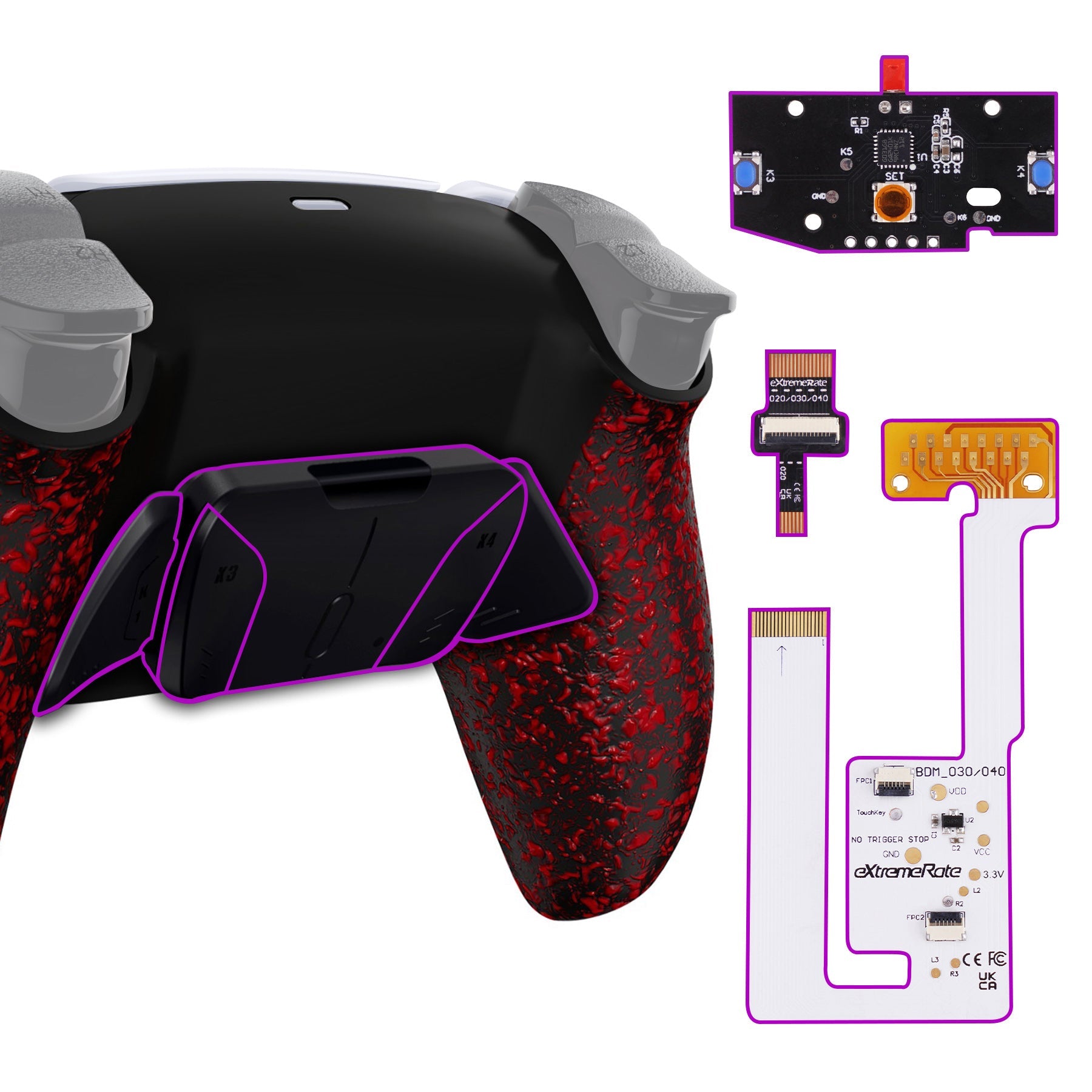 eXtremeRate Remappable RISE4 V3 Remap Kit for PS5 Controller BDM-030/040/050 - Textured Red eXtremeRate