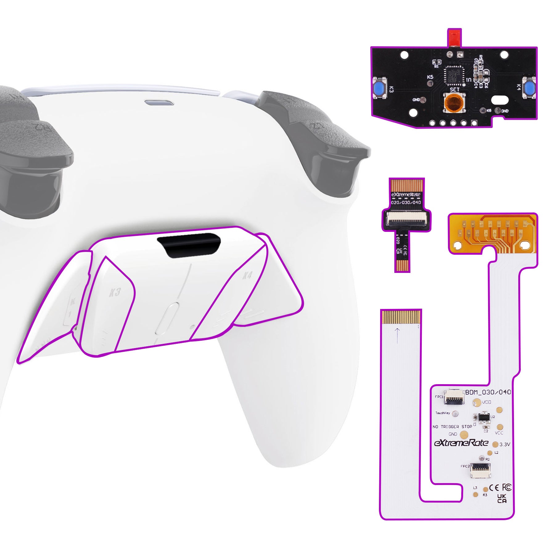 eXtremeRate Remappable RISE4 V3 Remap Kit for PS5 Controller BDM-030/040/050 - White eXtremeRate