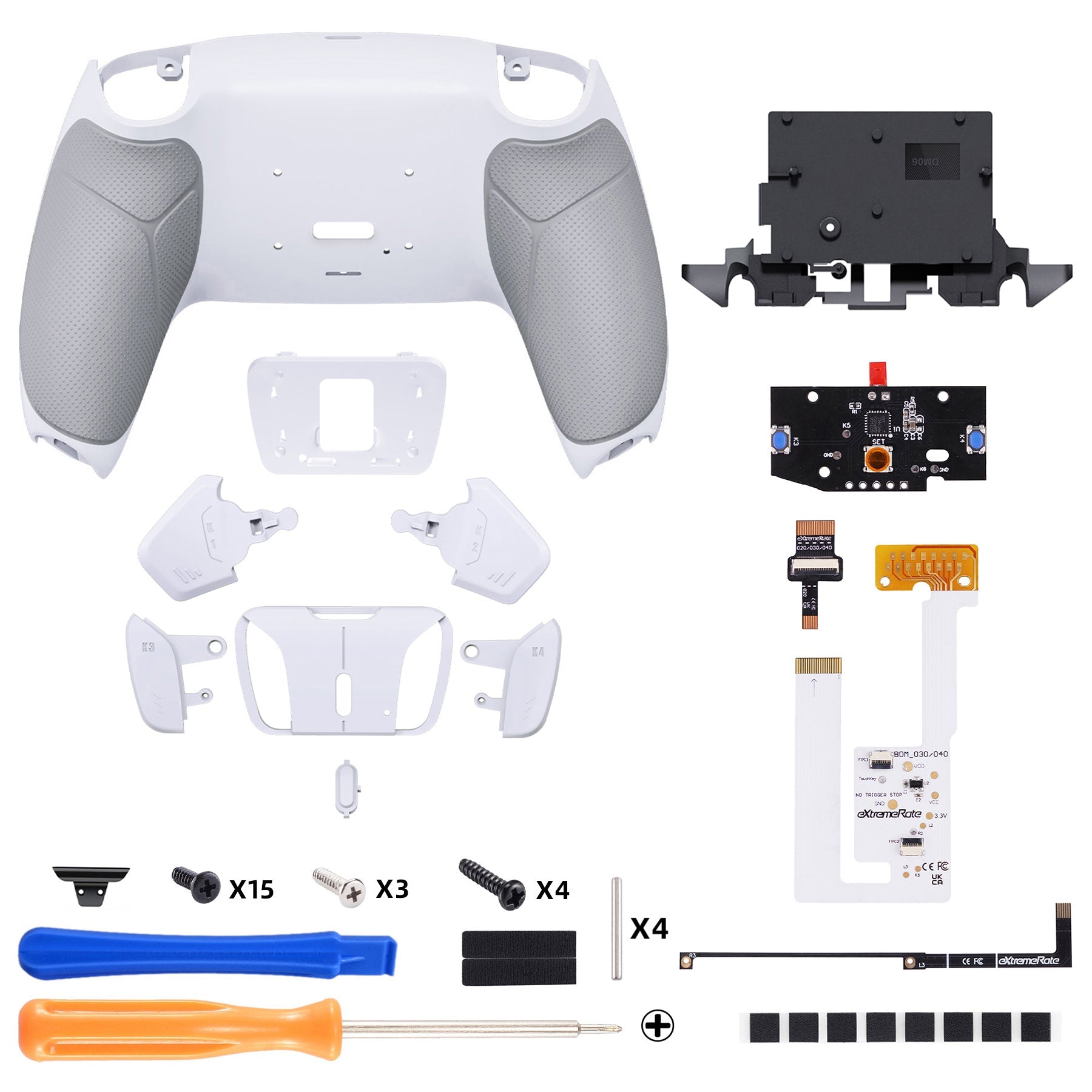eXtremeRate Remappable RISE4 V4 Remap Kit for PS5 Controller BDM-030/040/050/060 - Rubberized White eXtremeRate